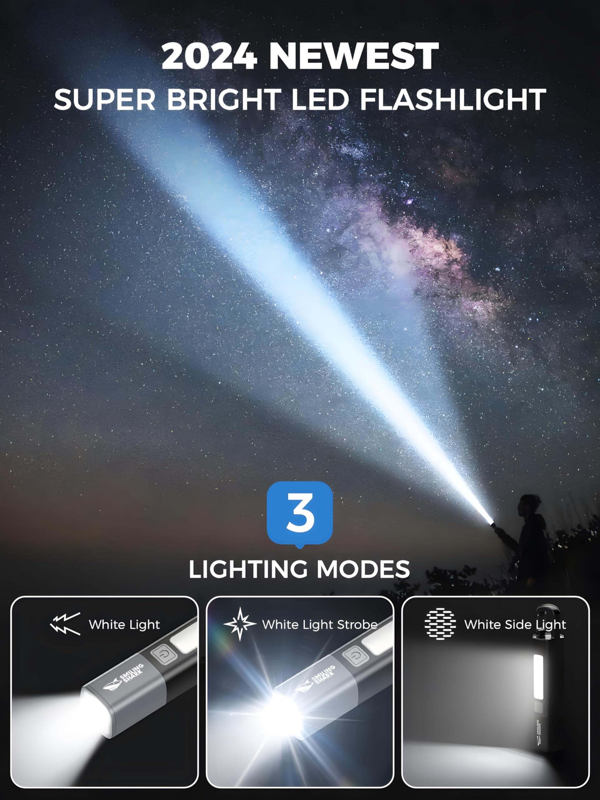 Dubom 1200Mah Portable Torch Led Work Light, Cob Side G1 Flash Light, 3 Modes Zoomable Focus White Waterproof Powerful Super Bright Edc, Outdoor Emergency, Mini-Rechargeable, Camping Flashlight (2, Black)