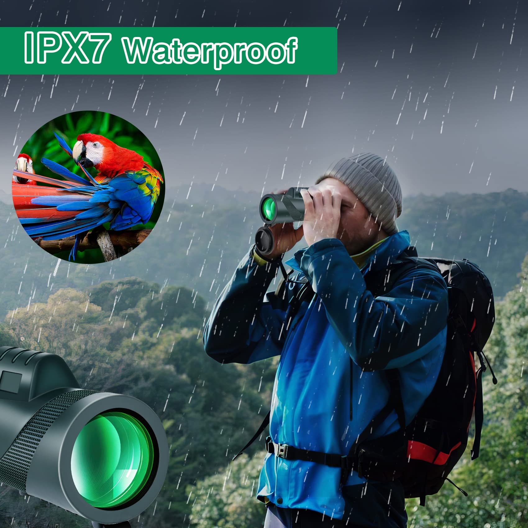 Foleto 50X60 Monocular Telescope, Monoculars For Adults High Powered, High Power Hd Compact Monocular Bak-4 Prism And Fmc Lens, Stargazing Hunting, Wildlife Bird Watching, Travel Camping, Hiking (Green)