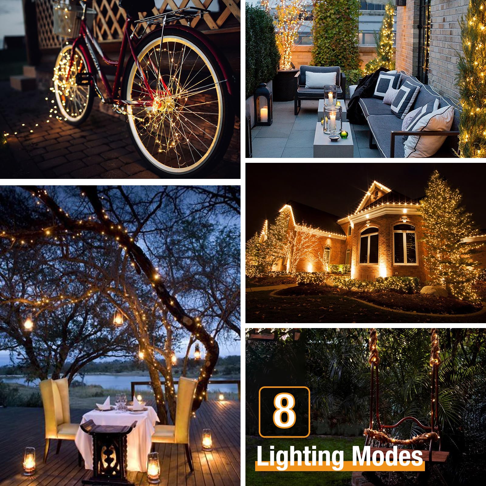 Btfarm 4 Pack Solar String Lights Outdoor - 320Led 132Ft Solar Fairy Lights Waterproof 8 Modes, Copper Wire Solar Powered Twinkle Lights For Outside Tree Garden Christmas Wedding Party Decor (Warm White)