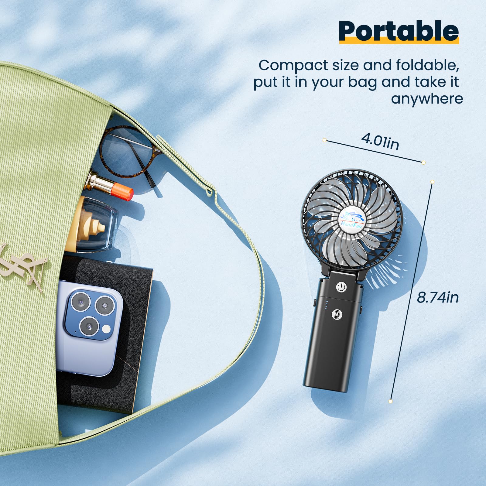 Handfan 5200Mah Portable Handheld Fan, Personal Hand Held Makeup, Foldable Small Desk, Rechargeable