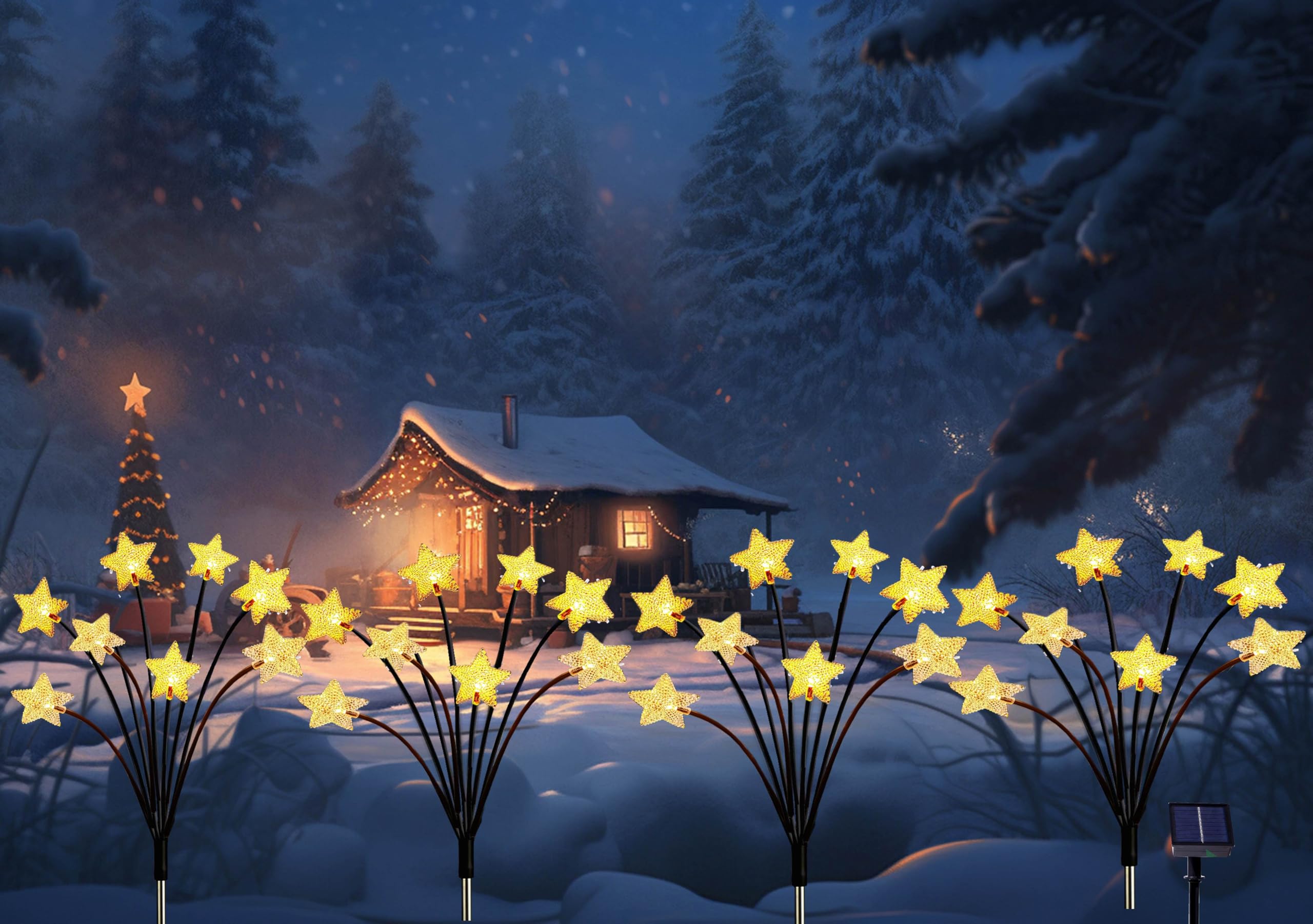 Phreewill Solar Garden Lights, Christmas Star Pathway Lights, Outdoor Decorations Star Lights, Solar Swaying Lights, Firefly Lights For Patio Pathway Outdoor Decor, Big Bulb Solar Swaying Lights(4Pack Star)