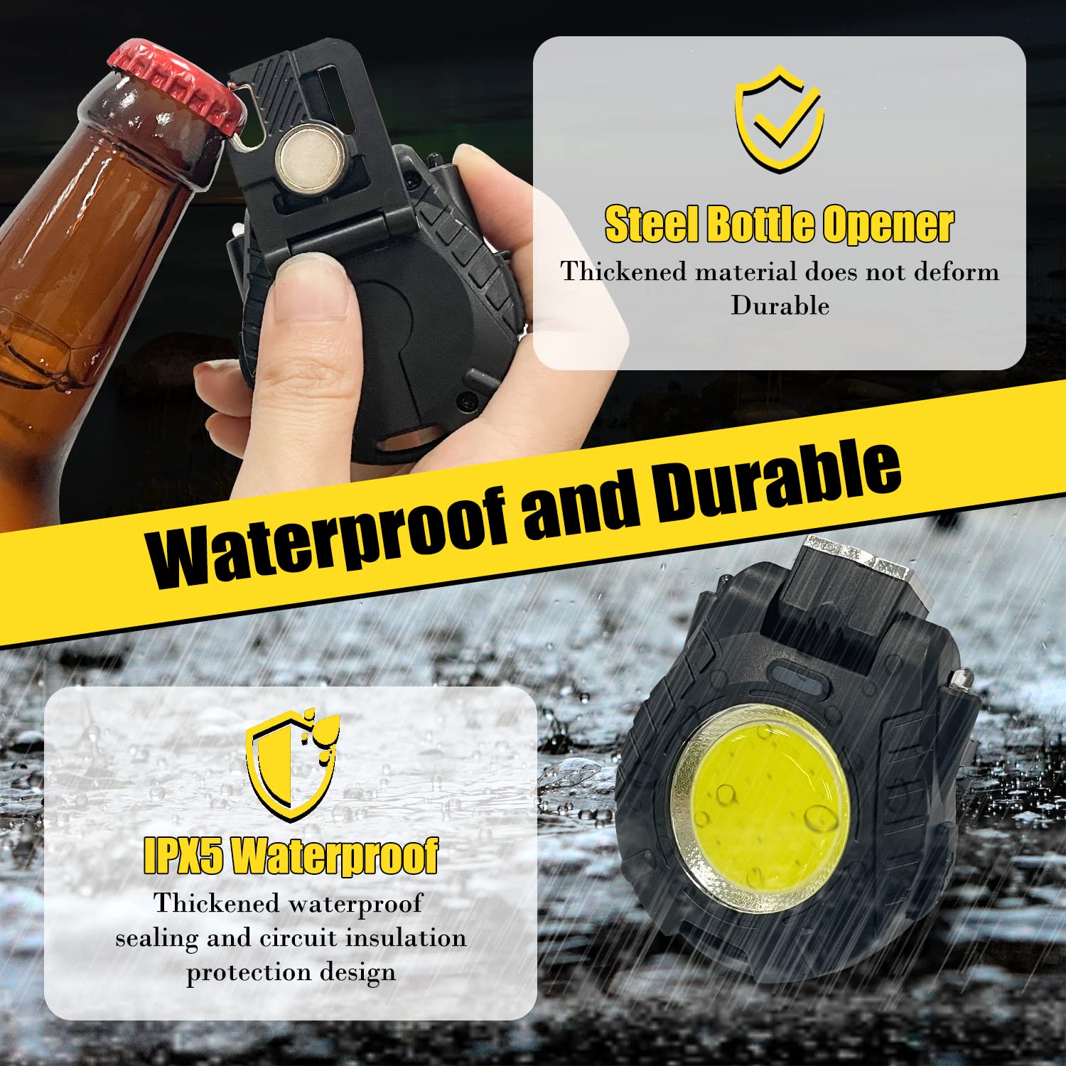 Sutekus Mini Cob 500 Lumens Flashlight Auto Sensor Led Light Usb Rechargeable 5 Modes Bright Pocket Clip-On Flashlight With Magnet Base Folding Bracket And Bottle Opener For Camping Hiking (Black)