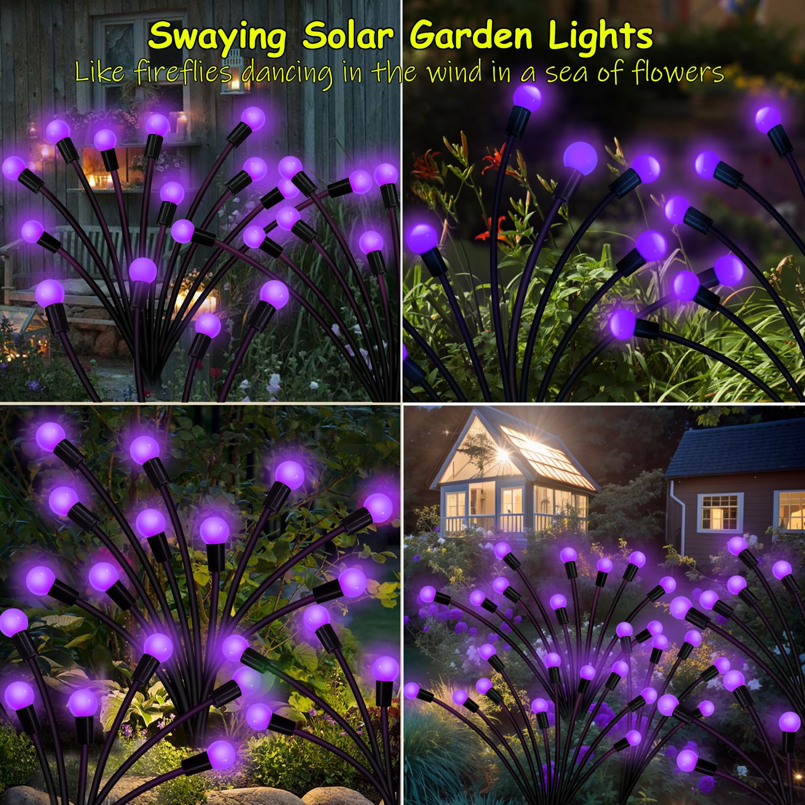 Kohlrabi 6 Pack 60 Led Solar Firefly Lights,4 Pack Warm White+2 Pack Purple