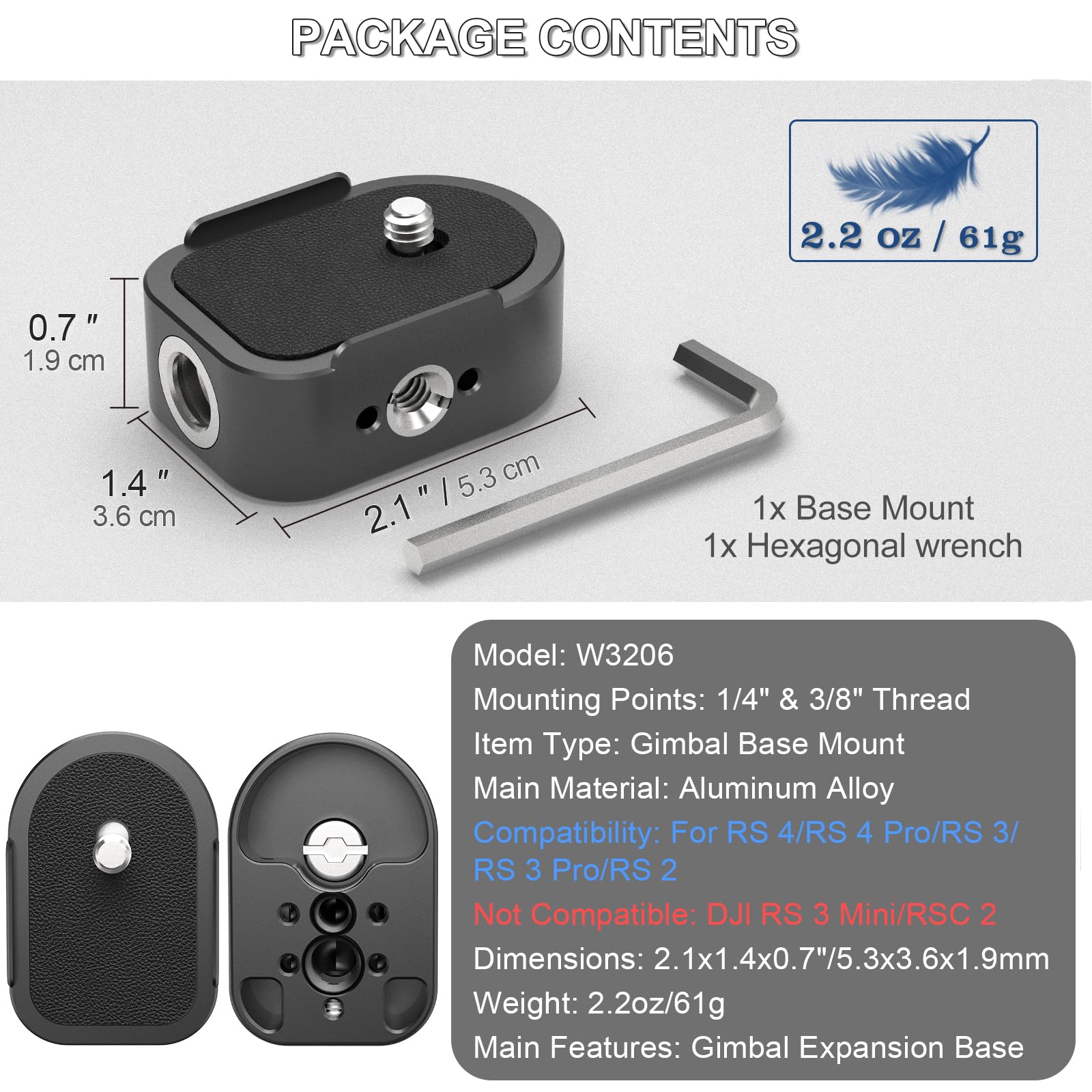 Minifocus Battery Handle Base, Baseplate Accessory Mounting Bracket With Qd Socket, Compatible With Dji Rs 4/Rs 4 Pro/Rs 3/Rs 3 Pro/Rs 2, 1/4" & 3/8" Threads