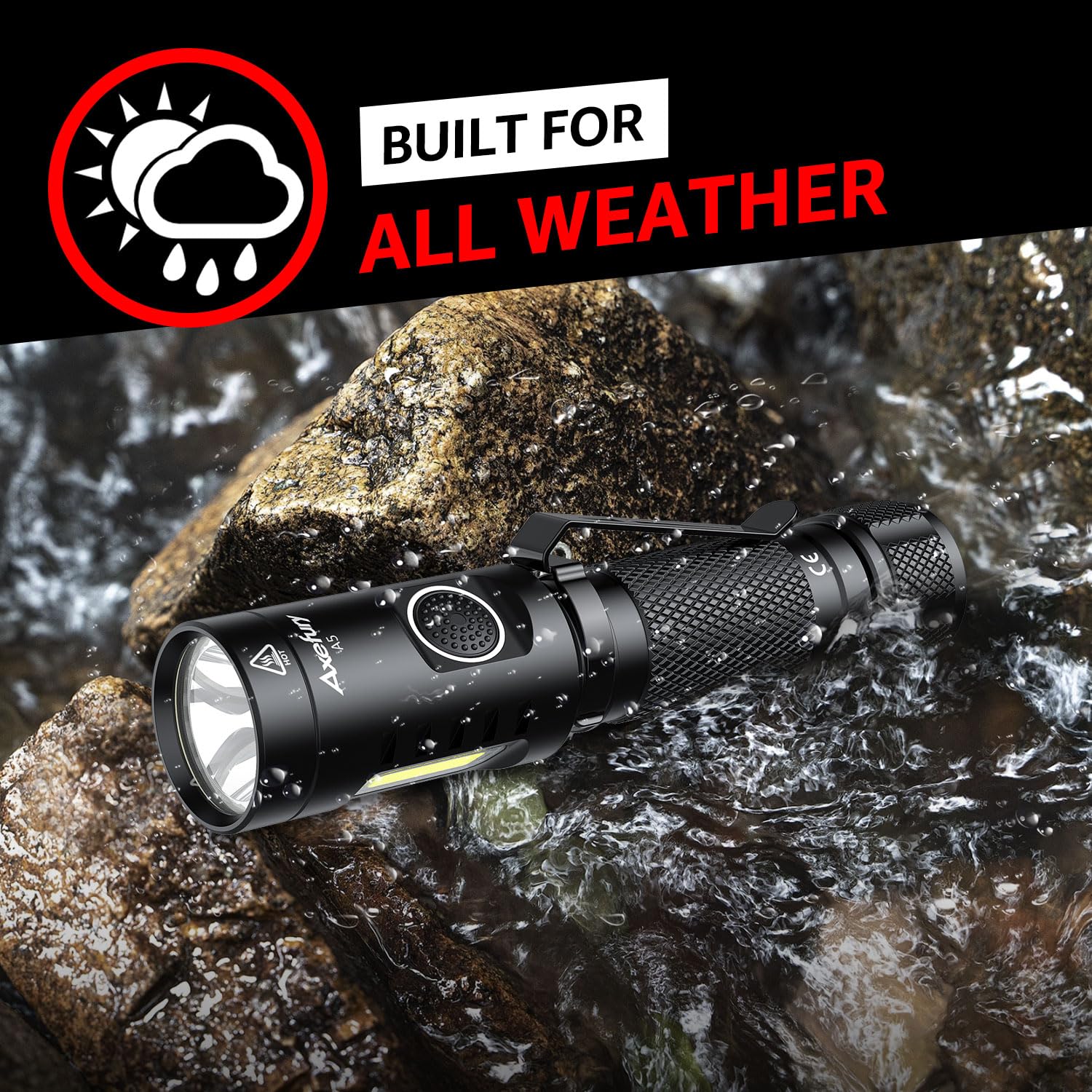Axefury A5 Flashlight,Edc Flashlight With Magnet, 2Pack Mini Tactical Flashlight,Dual Fuel Max 700 High Lumens,6 Modes,Cob Worklight For Camping, Emergency(Not Included Battery)