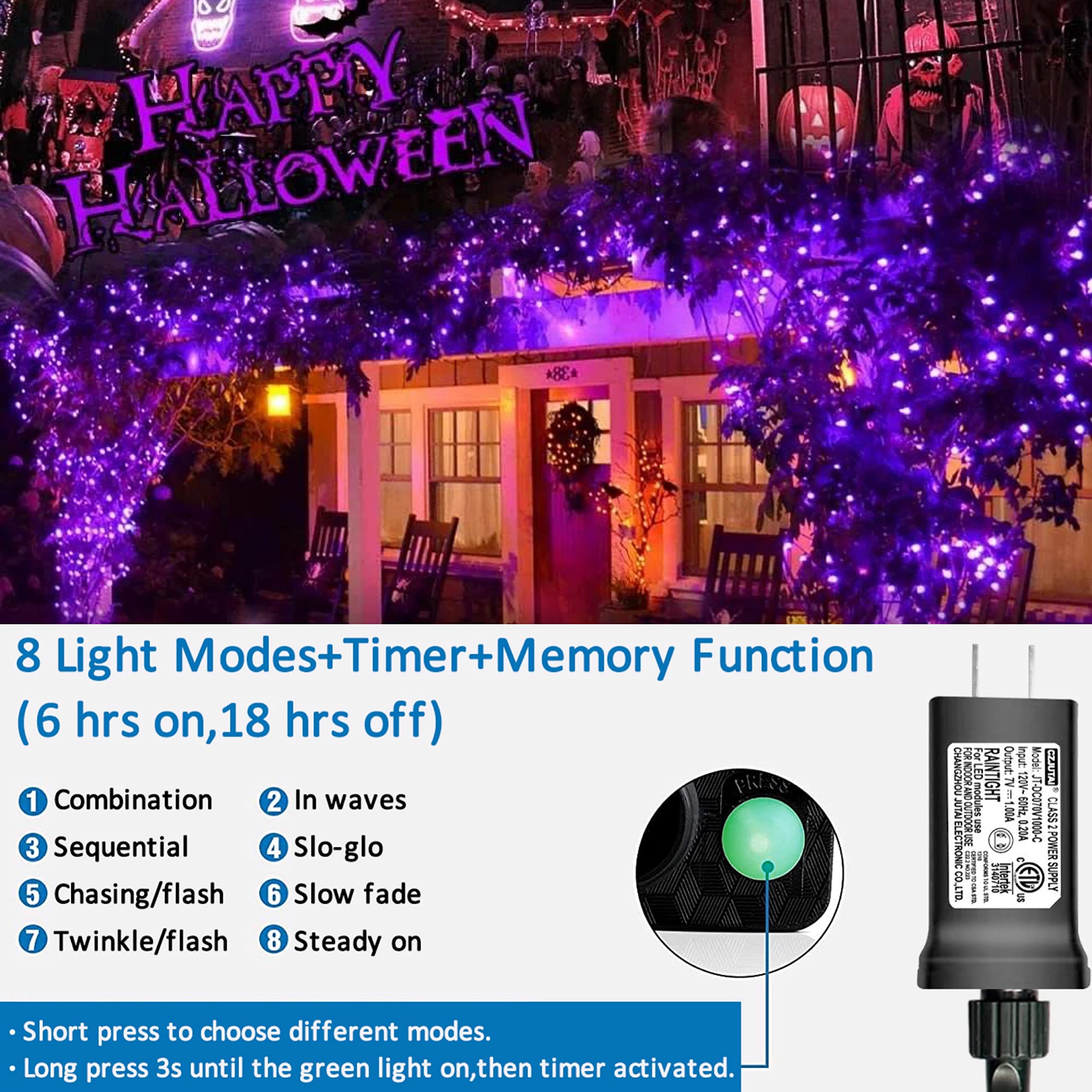 Yeguo 4 Pack Total 400 Led Halloween Solar Fairy Lights/ 400 Led Halloween Icicle Lights (Purple)
