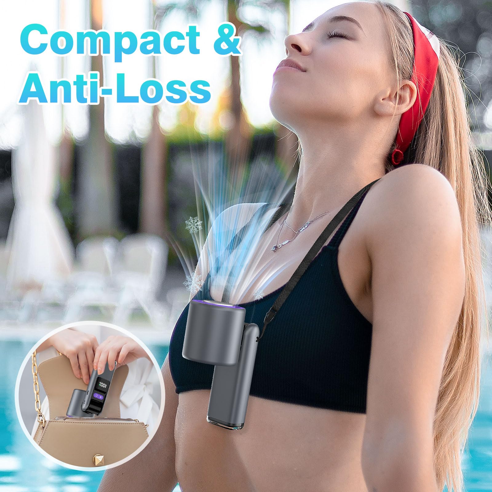 Portable Handheld Fan, 4000Mah Powerful Mini Fan With Light, 13H Max Ice Cooling Time Stepless Speed