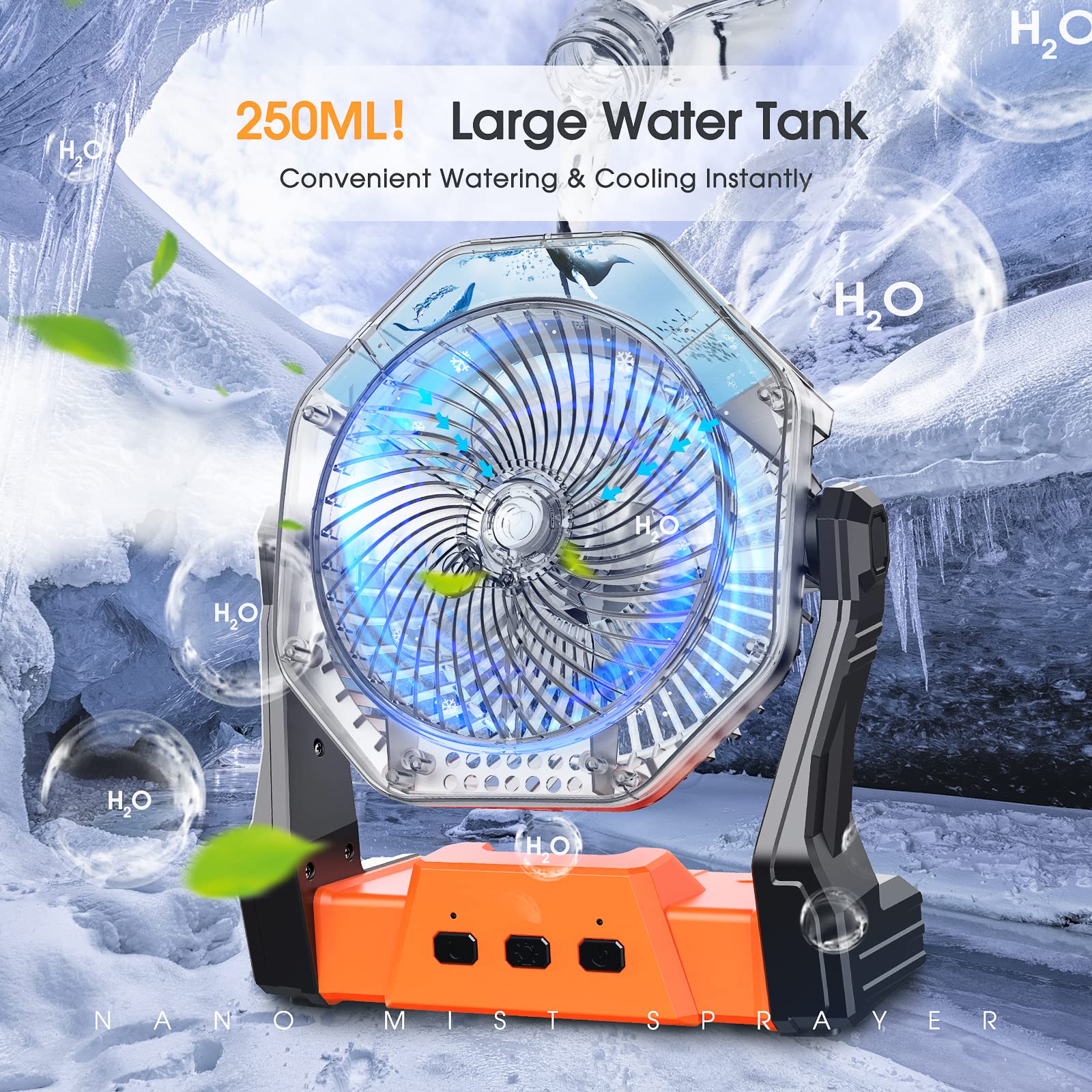 Ausic portable misting fan with rechargeable battery, perfect for outdoor events, camping, and personal cooling