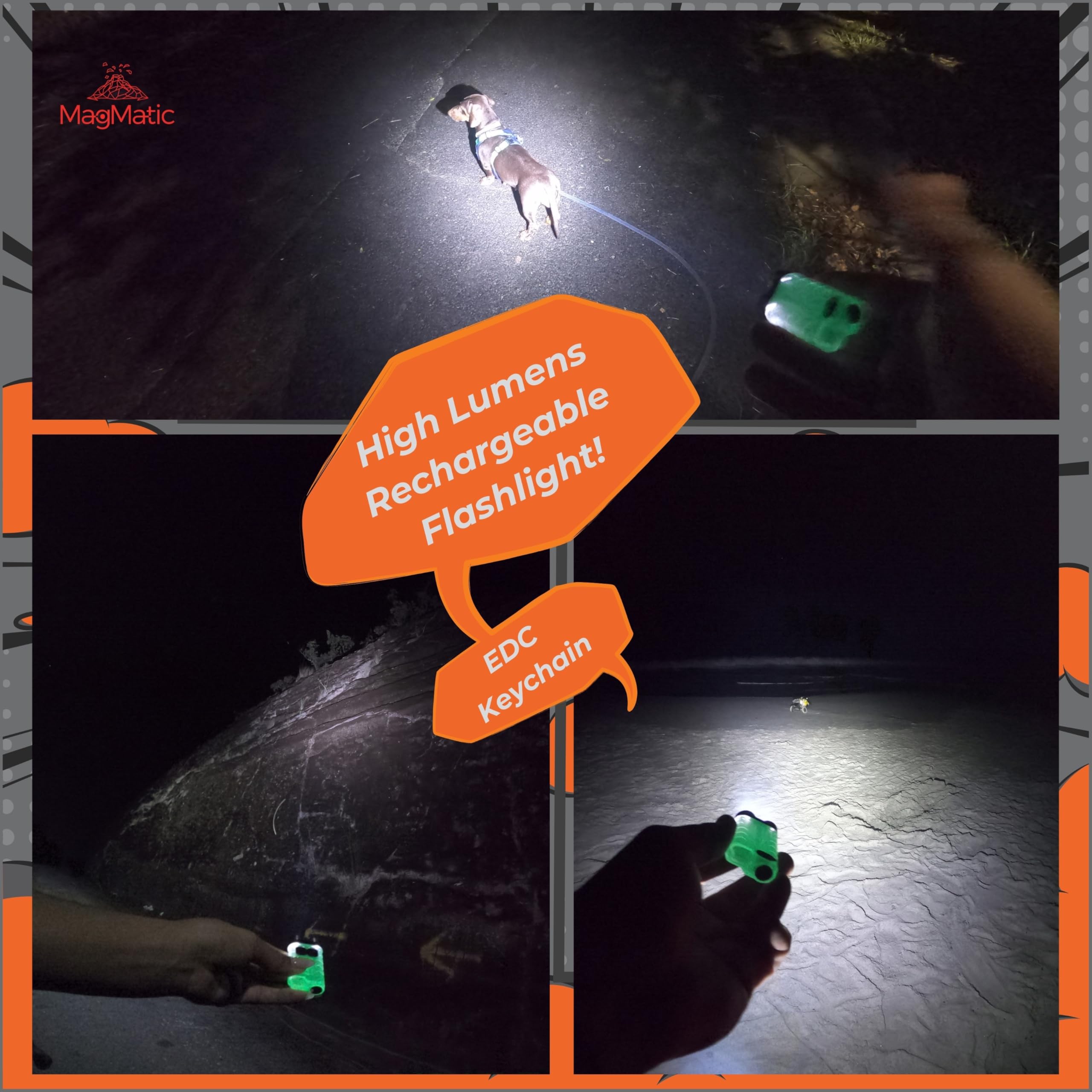 Magmatic Diamond Ore Keychain Flashlight - 900 Lumens, Rechargeable Mini Flashlight For Kids Glow In The Dark Blacklight Weatherproof Edc Gear For Camping. Convient As A Keychain Light