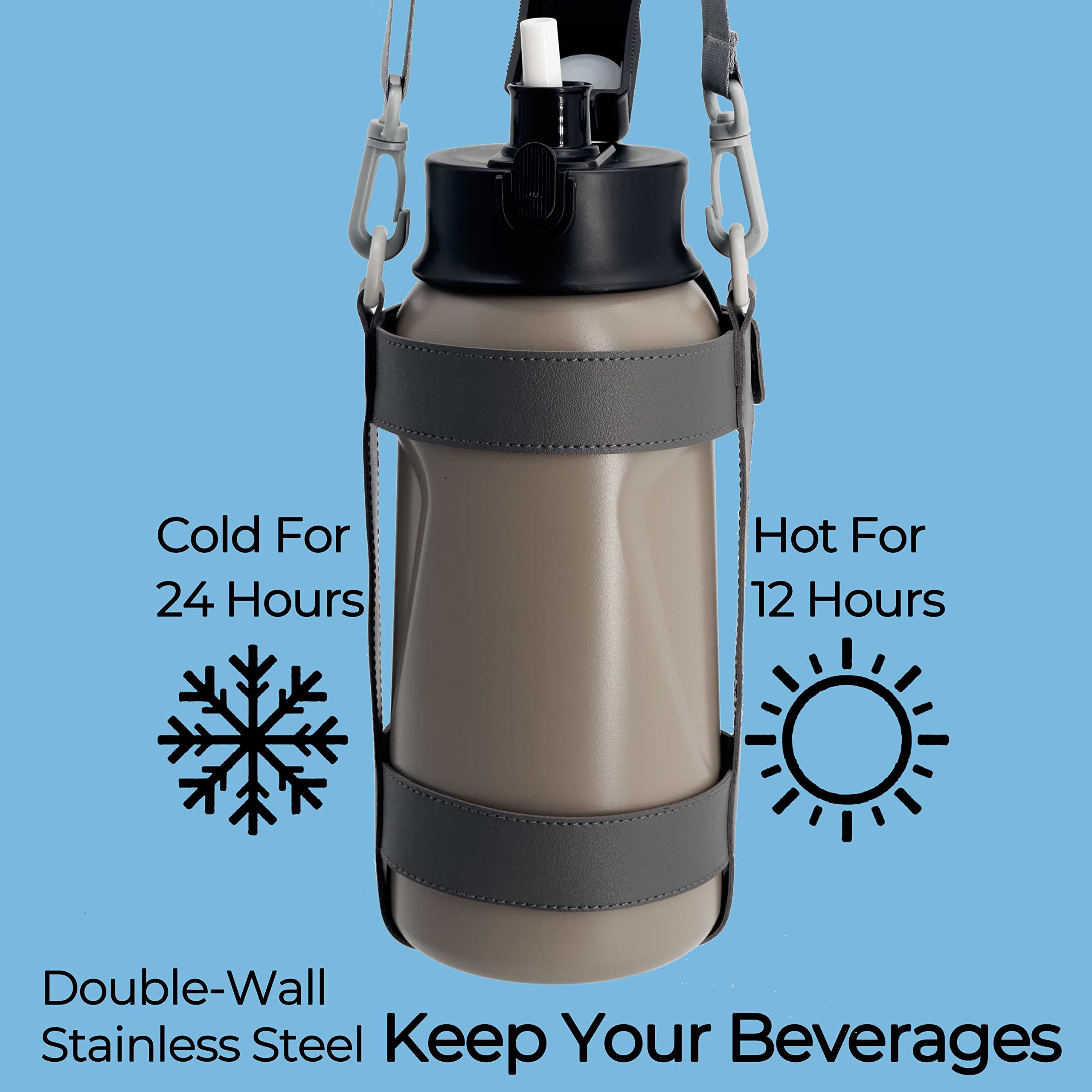 46Oz 1.3L Double Wall Stainless Steel Vacuum Insulated Water Bottles With Straw And Adjustable