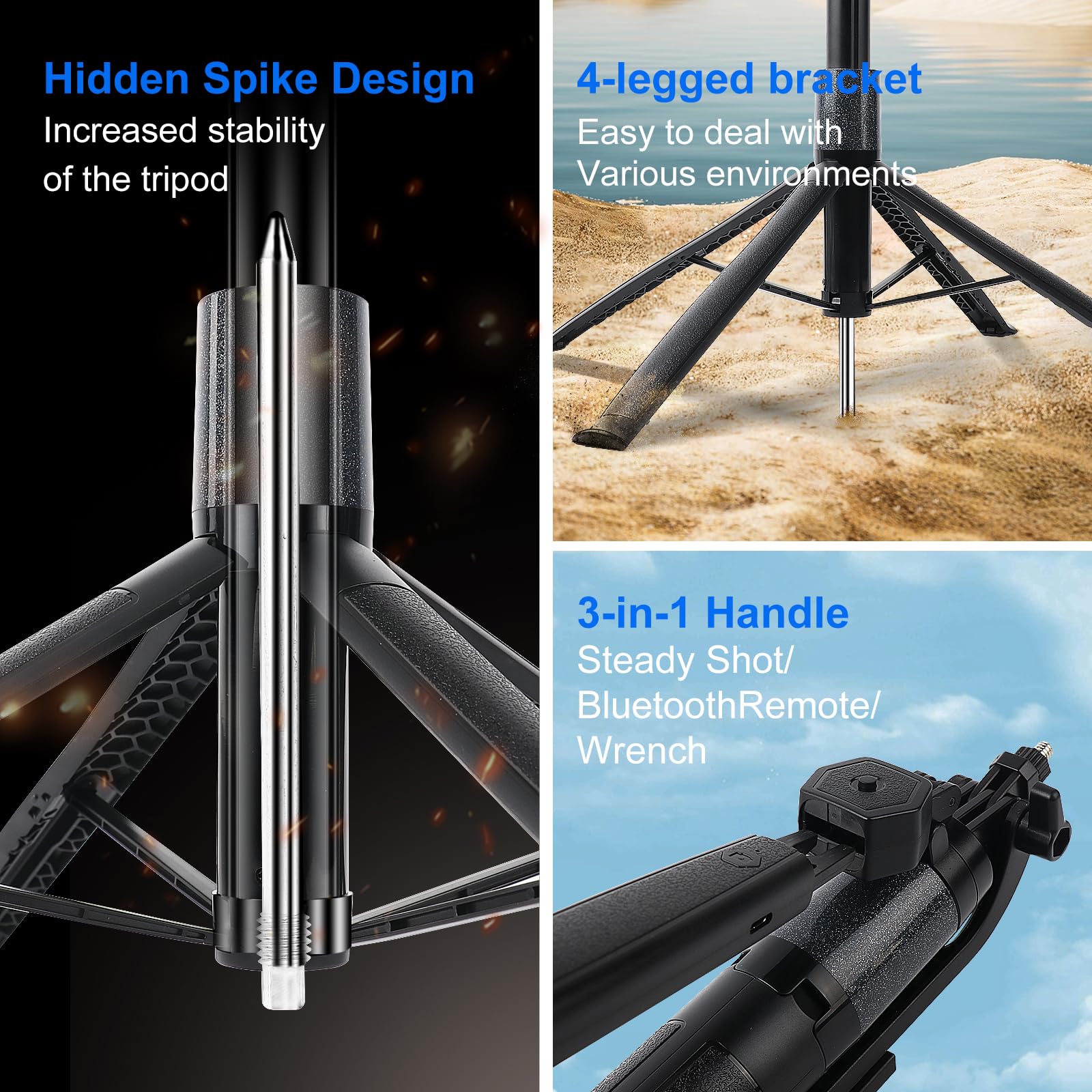 Ikaufen 71" Iphone Tripod With Ground Spike,5-Speed Adjustable Fill Light,Extendable Tripod For Phone Selfie Stick With Wireless Remote,Compatible With All Cell Phones/Camera/Gopro