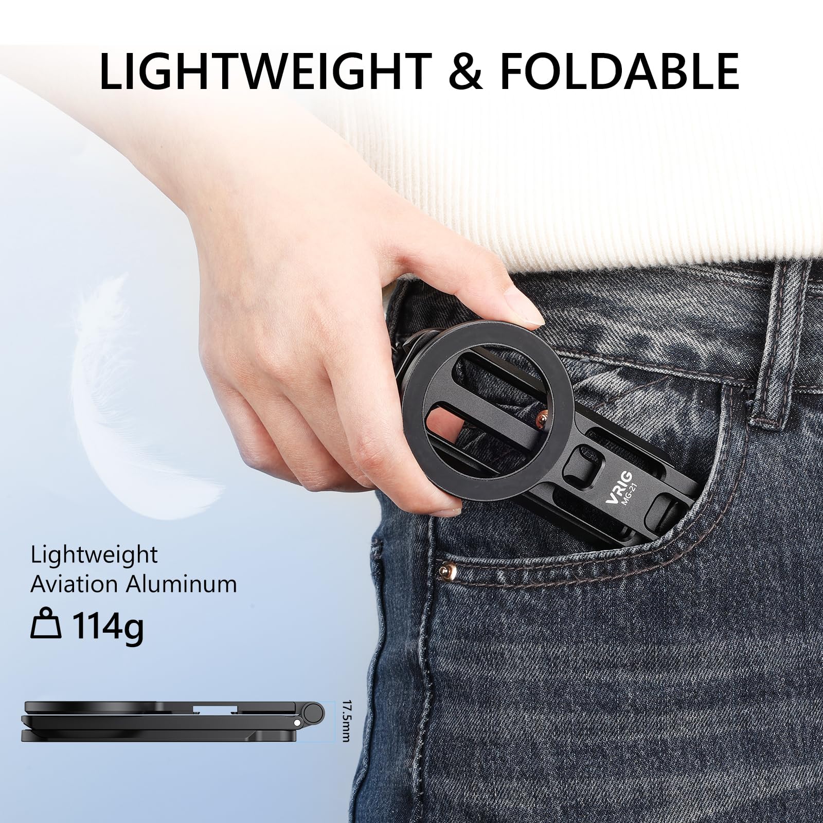 Vrig Express Magnetic Pocket Phone Tripod,Foldable Tripod Mount,Smartphone Holder Desk Stand,Handle Stick With Arca-Swiss,Cold Shoe Mount For Magsafe Iphone 16/15/14/13/12,Video,Vlog,Travel