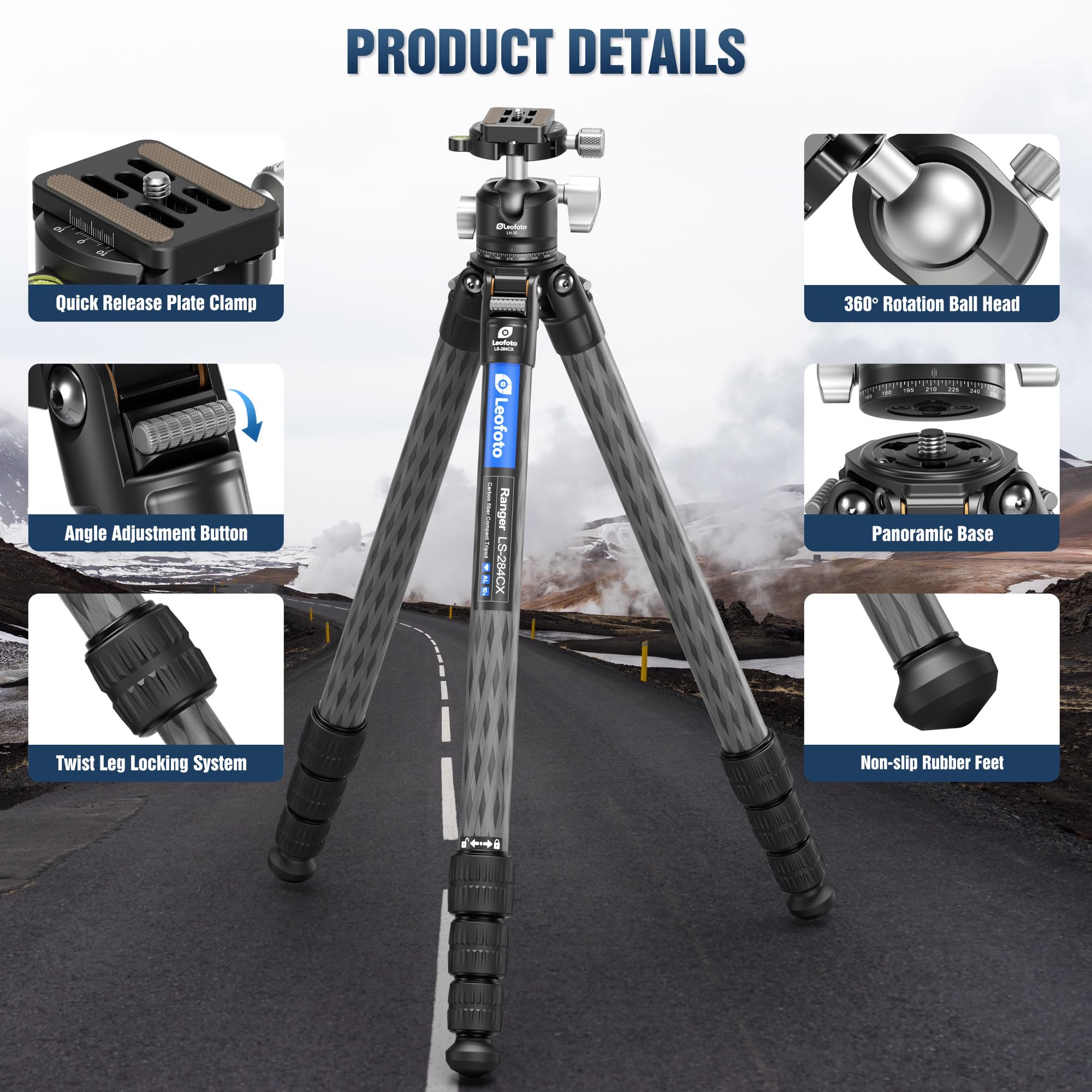 Leofoto Carbon Fiber Tripod For Camera With 360° Panoramic Ball Head, 67" Compact Lightweight Travel Tripod For Dslr Video Camcorder, Max Load 10Kg/22Lbs (Ls-284Cx+Lh-30)
