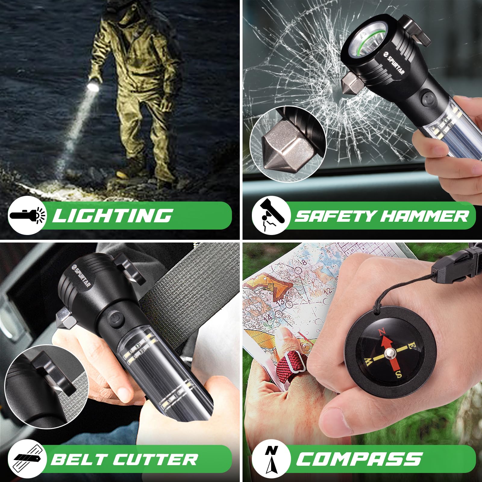 Spurtar Solar/Rechargeable Led Flashlight, 2 Packs 2000Mah Usb Rechargeable Tactical Torch Multi Function Ultra Bright Flashlight 7 Modes For Outdoor, Camping, Hiking