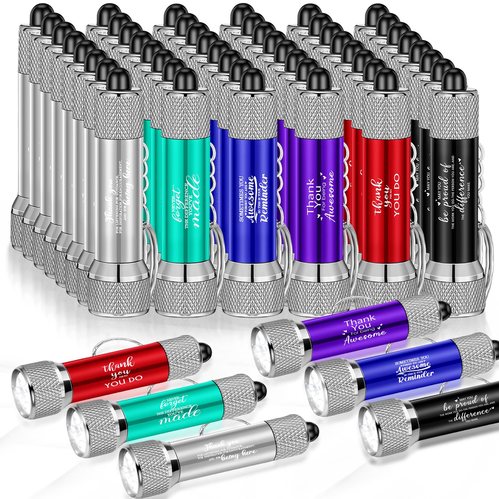 Vihose 48 Pcs Mini Flashlights Bulk With Keychain Bright Led Flashlights Portable 5 Bulbs Small Flashlights Keychain Bulk With Battery Employee Appreciation  For Party Favors(Multi Style)