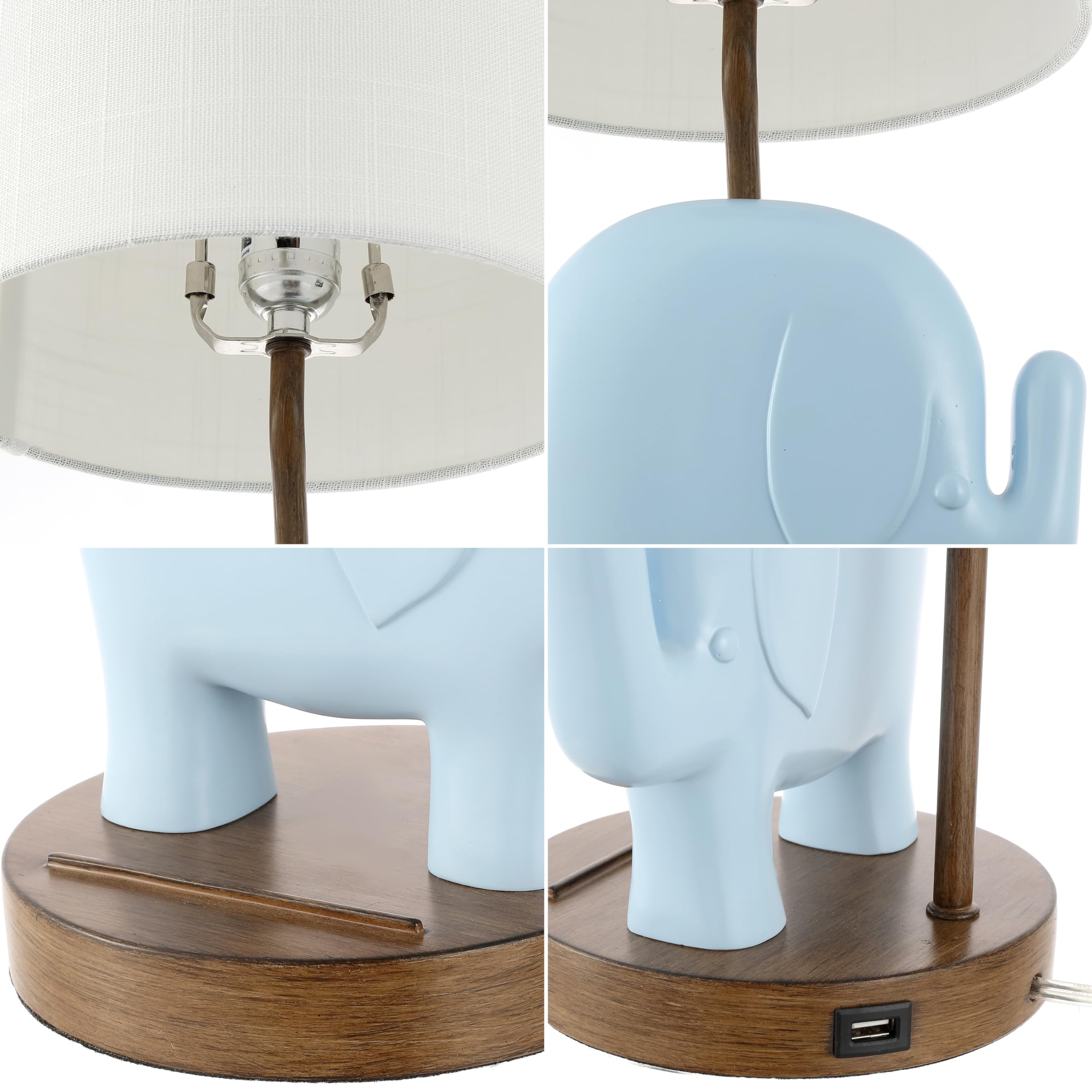 Jonathan Y Jyl6312C Ellie 20.25" Bohemian Designer Iron/Resin Elephant Led Kids Table Lamp With Phone Stand And Usb Charging Port Minimalist, Style, Contemporary, Living Room, Bedroom, Blue