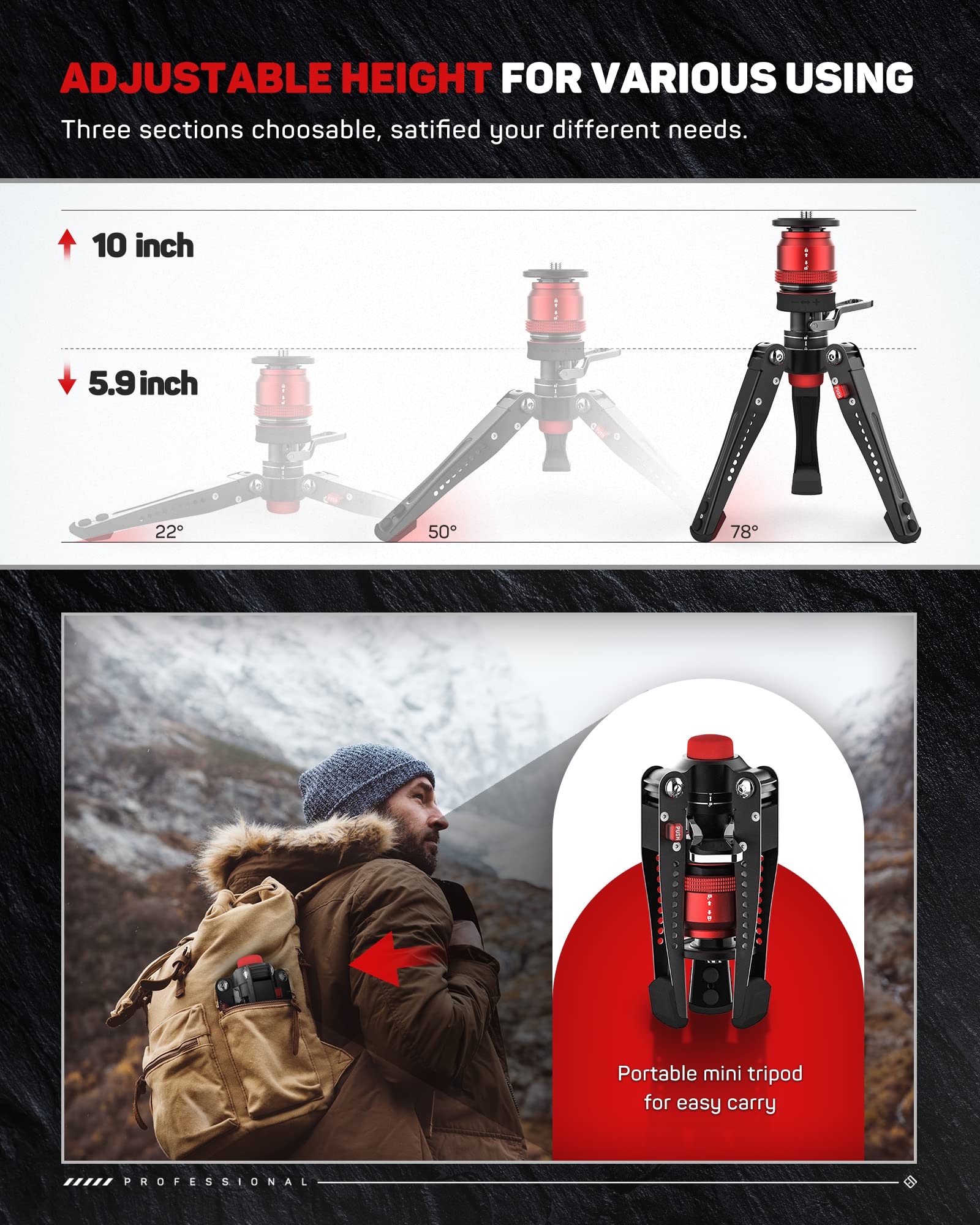 Ifootage Mini Tripod For Camera With Hl1 C4 Led Video Light,Phone Stand With Adjustable Clamp Kit,Desktop Tripod Compatible With Sony, Nikon, Canon Dslr Camera