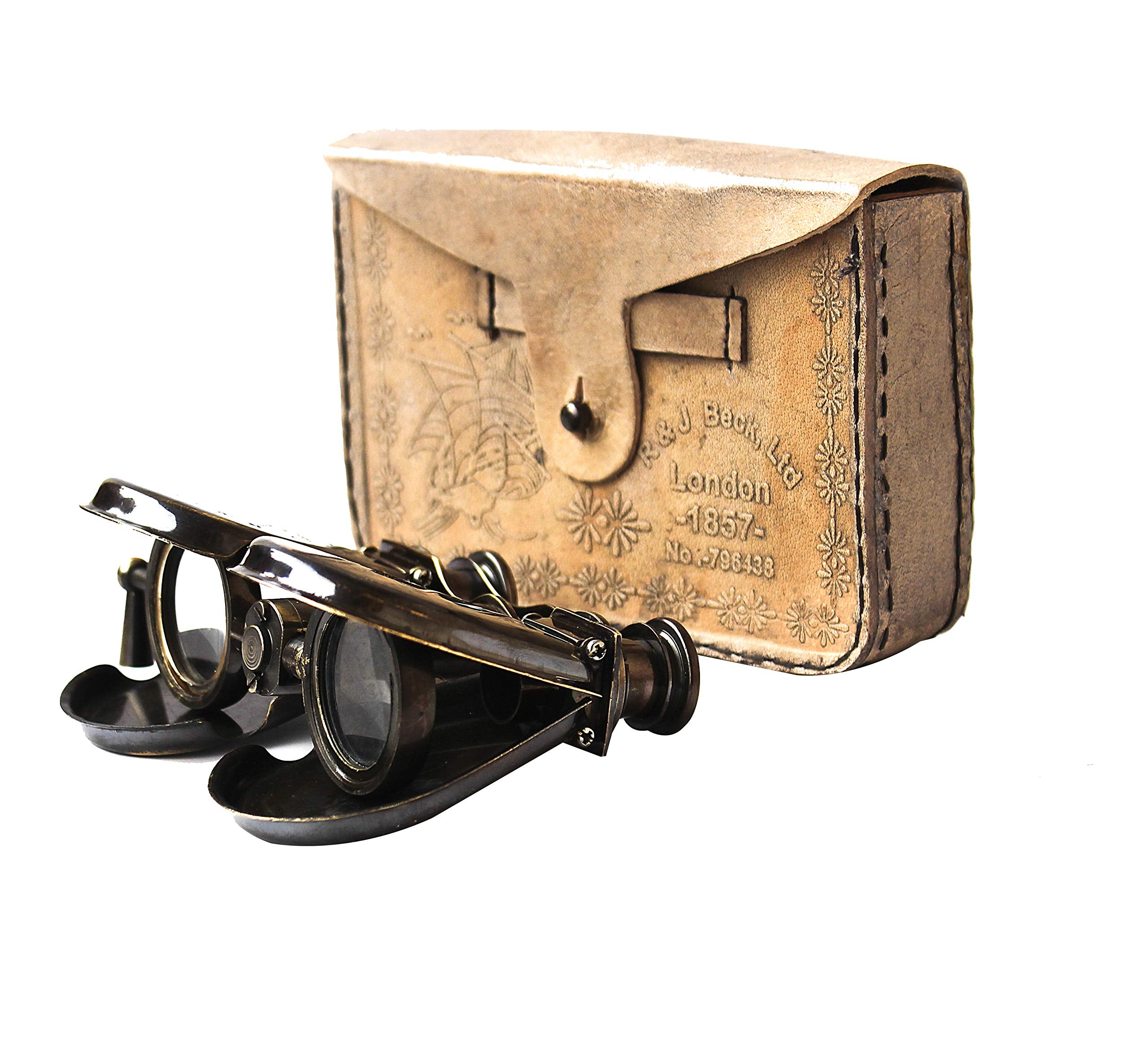 Collectiblesbuy Vintage 1857 R And J Beck Brass Binocular Antique Spy Glass With Leather Case Nautical Collectible For Travel Display Decor  For History Lovers