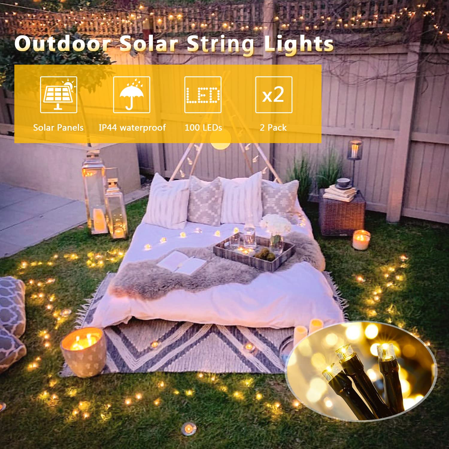 Jmexsuss 200 Led Solar Rope Lights,66Ft 8 Modes Solar Rope Lights Outdoor Waterproof Led Solar Powered Rope Tube For Fence,Gazebo,Yard,Walkway,Path(Warm White)