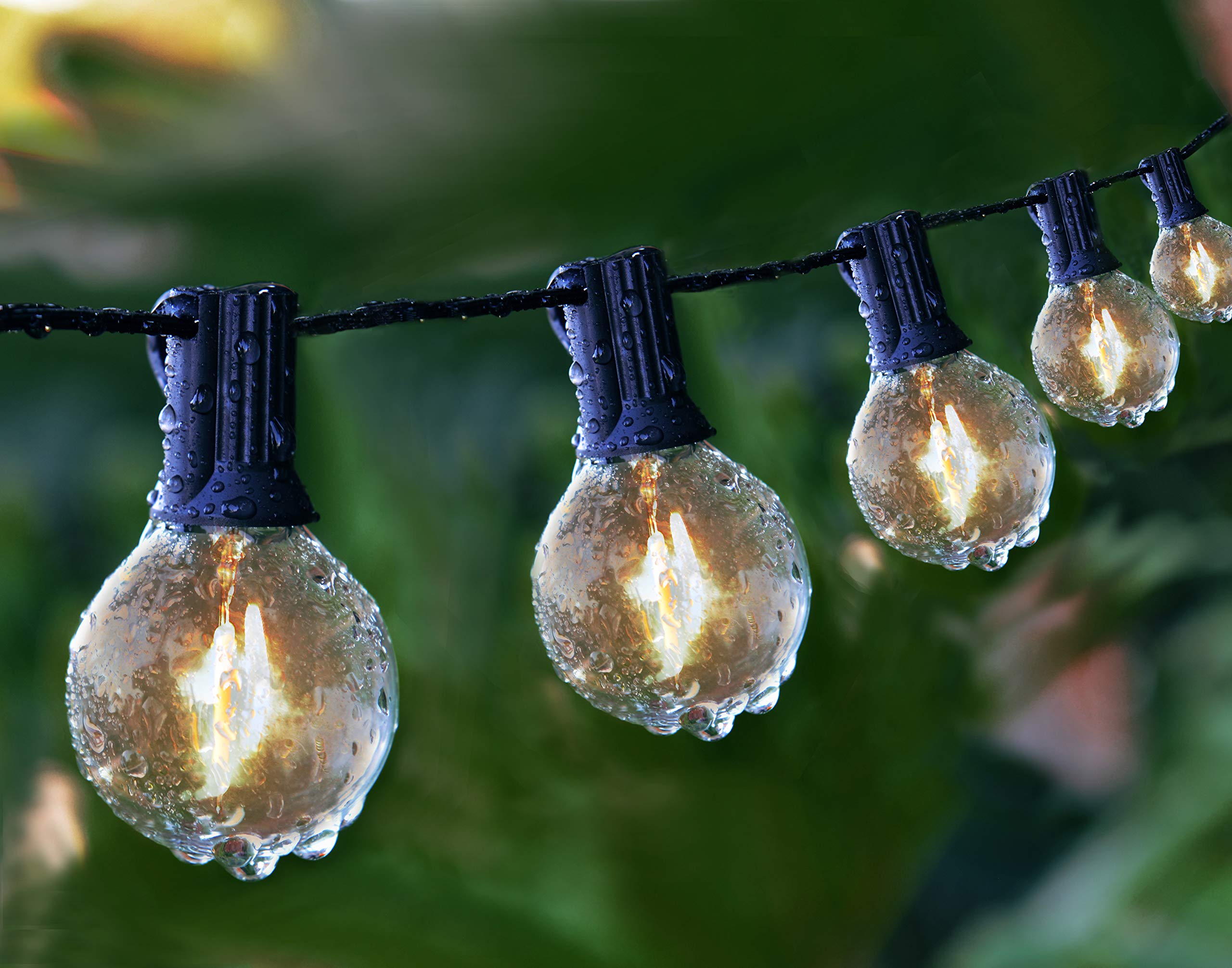 Linkpal G40 Solar Powered 18Ft Outdoor Patio Globe String Lights 15 Led Shatterproof Bulbs, 3 Light Modes, Weatherproof Hanging Lights For Backyard Bistro Pergola Party Decor, E12 Base, 2700K, Black