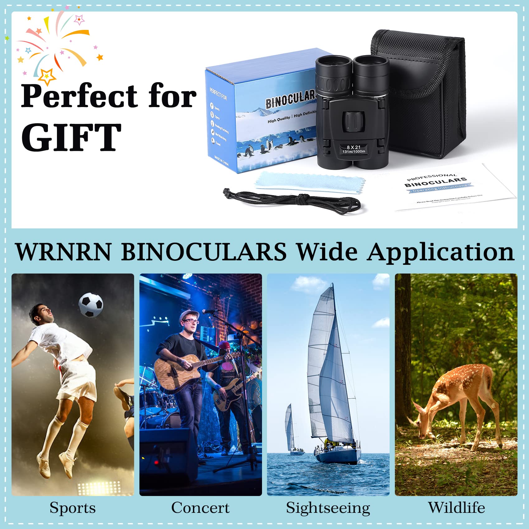 Wrnrn 8X21 Mini Lightweight Binoculars, Compact Pocket Binocularsfor Adults Kids, Small Protable Binoculars For Bird Watching Travel Opera Theater Sports Scenery