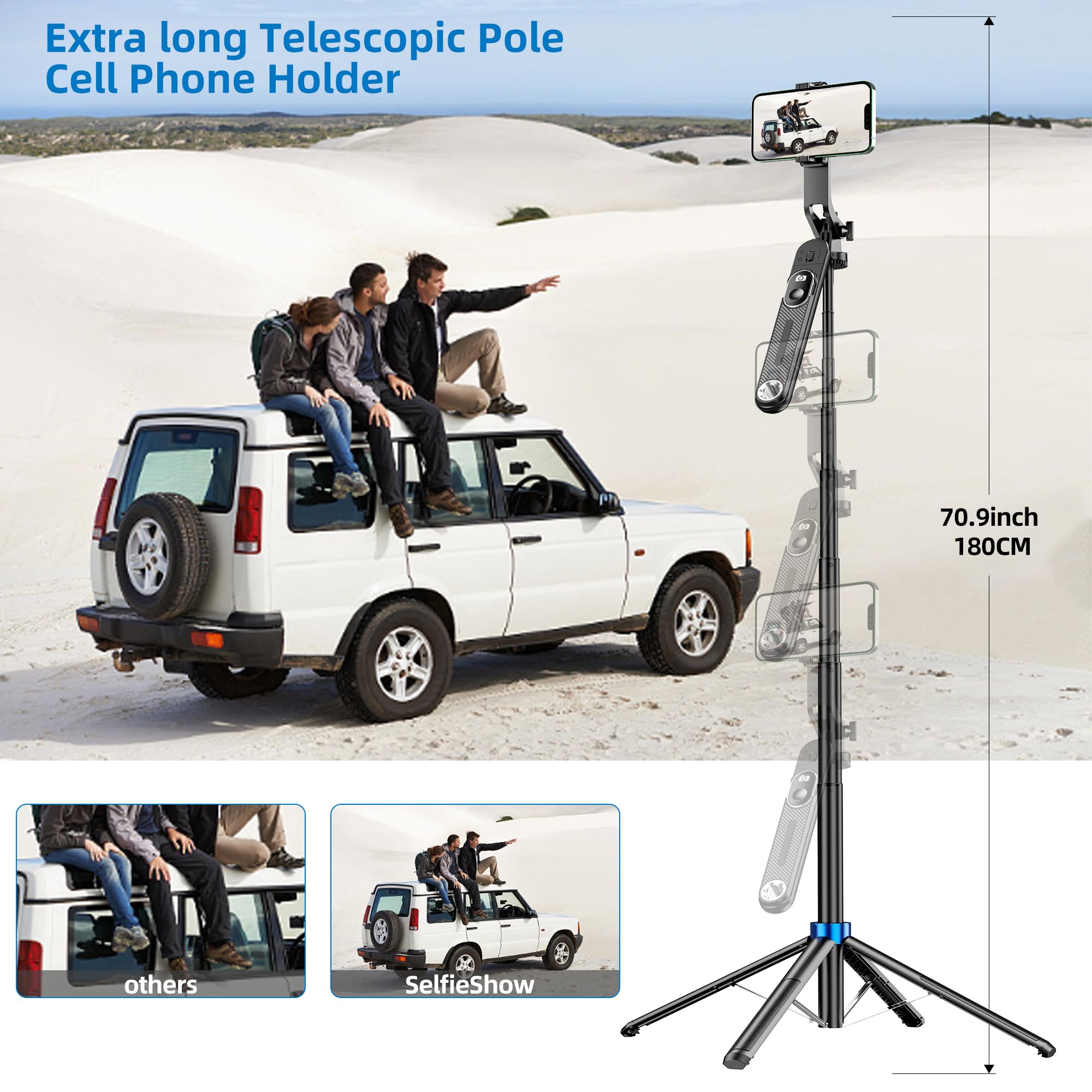 Eug-Products Selfie Stick Phone Tripod-71 Cell Phone Holder With Remote, 1/4" Screw Thread Adapter, Travel Tripod For Recording, Video And Picture, Compatible With Iphone, Android, Camera & Gopro