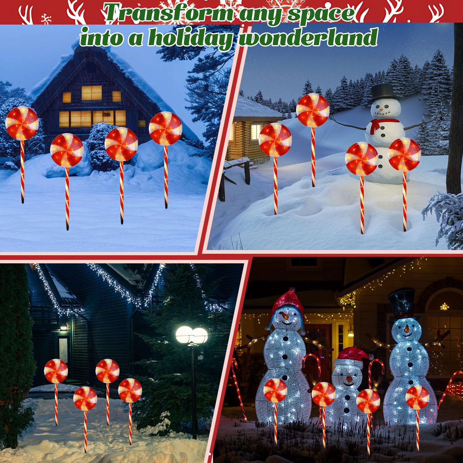 Lonfypeng Candy Christmas Decorations Pathway Outdoor Solar Lights, 29 Inches 80 Led Lollipop With 8 Modes Waterproof String, Outdoor For Yard Patio Walkway - 4Pcs