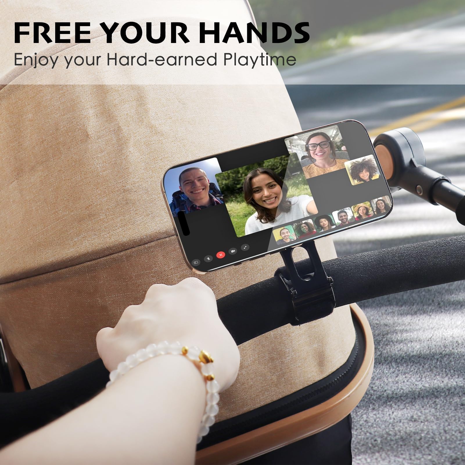 Vugosson Magnetic Phone Holder For Stroller Bar, Compatible With Magsafe (Strong Magnet) - 180° Adjustable For Gym, Home Fitness Bikes, Shopping Cart, With Adjustable Strap, All Phone (Magnetic Ring Included)