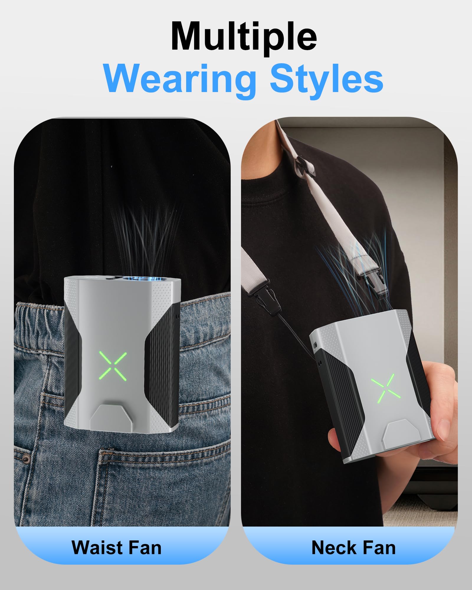Portable Waist Fan, Personal Wearable Clip On Belt Fan – Rechargeable Shirt Fan With 100 Speeds