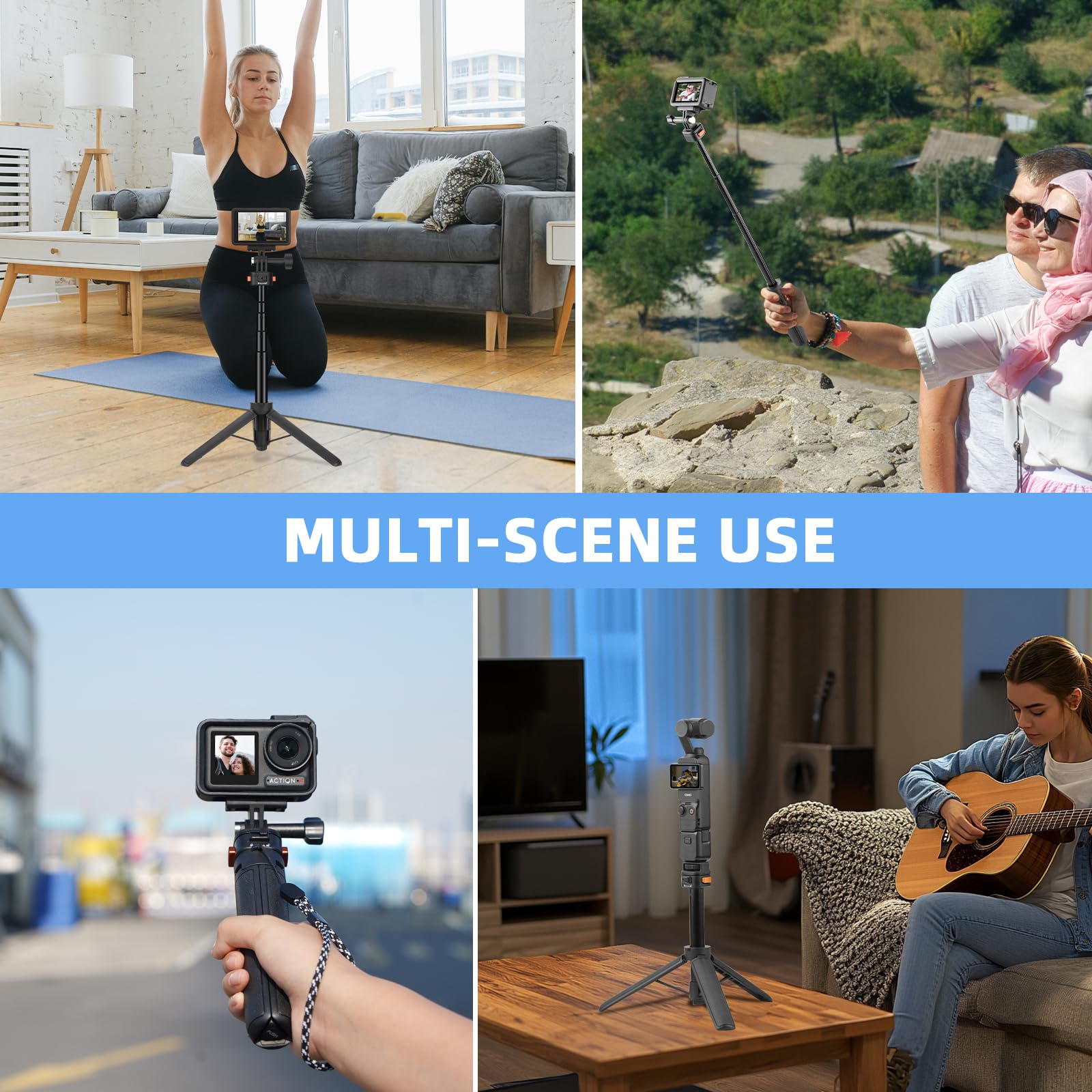 Brdrc Osmo Pocket 3 Tripod For Action Camera, Mini Table Desk Extendable Tripod Stand Small Handheld Selfie Stick With Quick Release 1/4'' Screw Vlog For Dji Action 5 Pro For Insta360 X4 X5 X3 Accessories