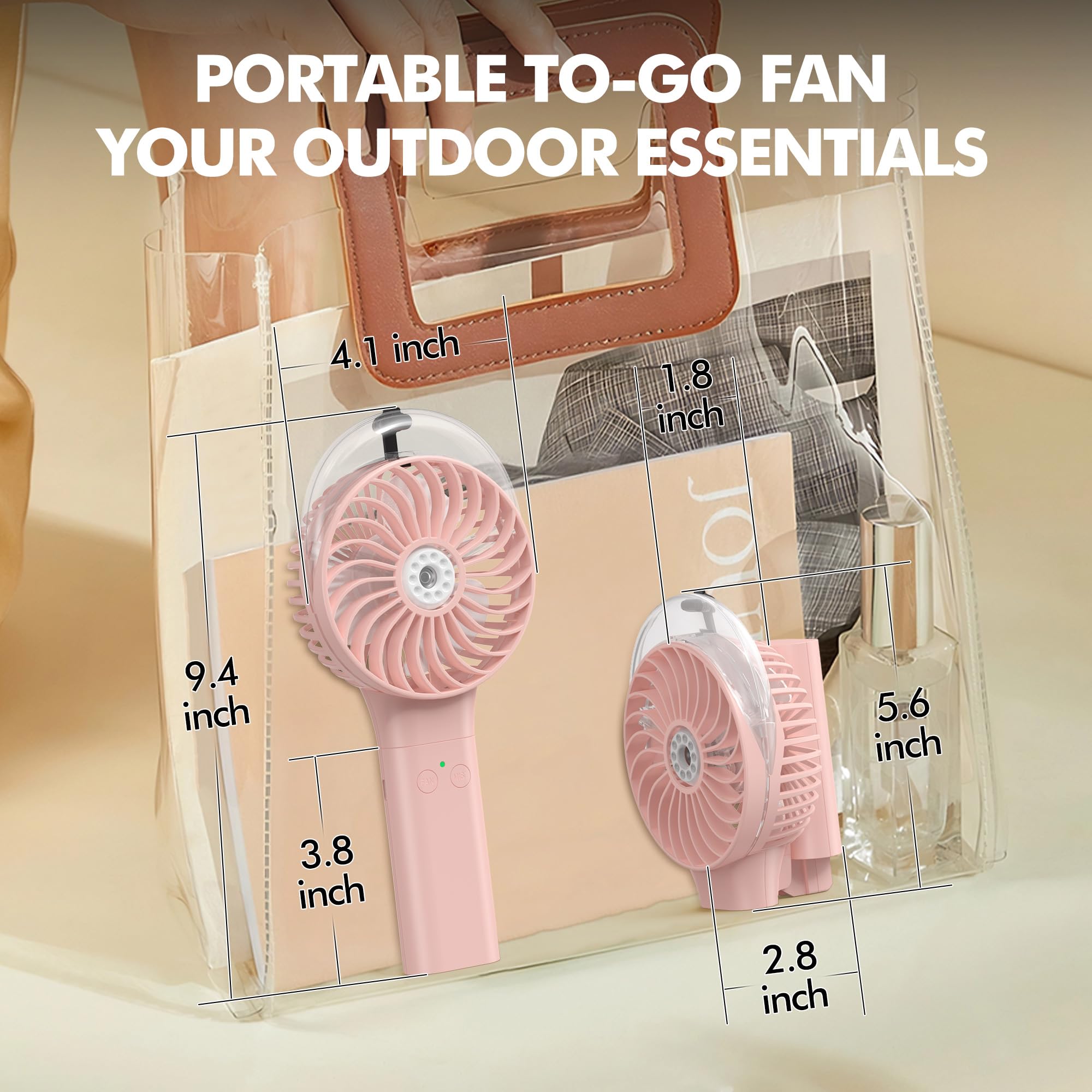Morecore Portable Misting Fan, 180° Foldable Handheld Personal Fan With Mist Spray, 3 Adjustable