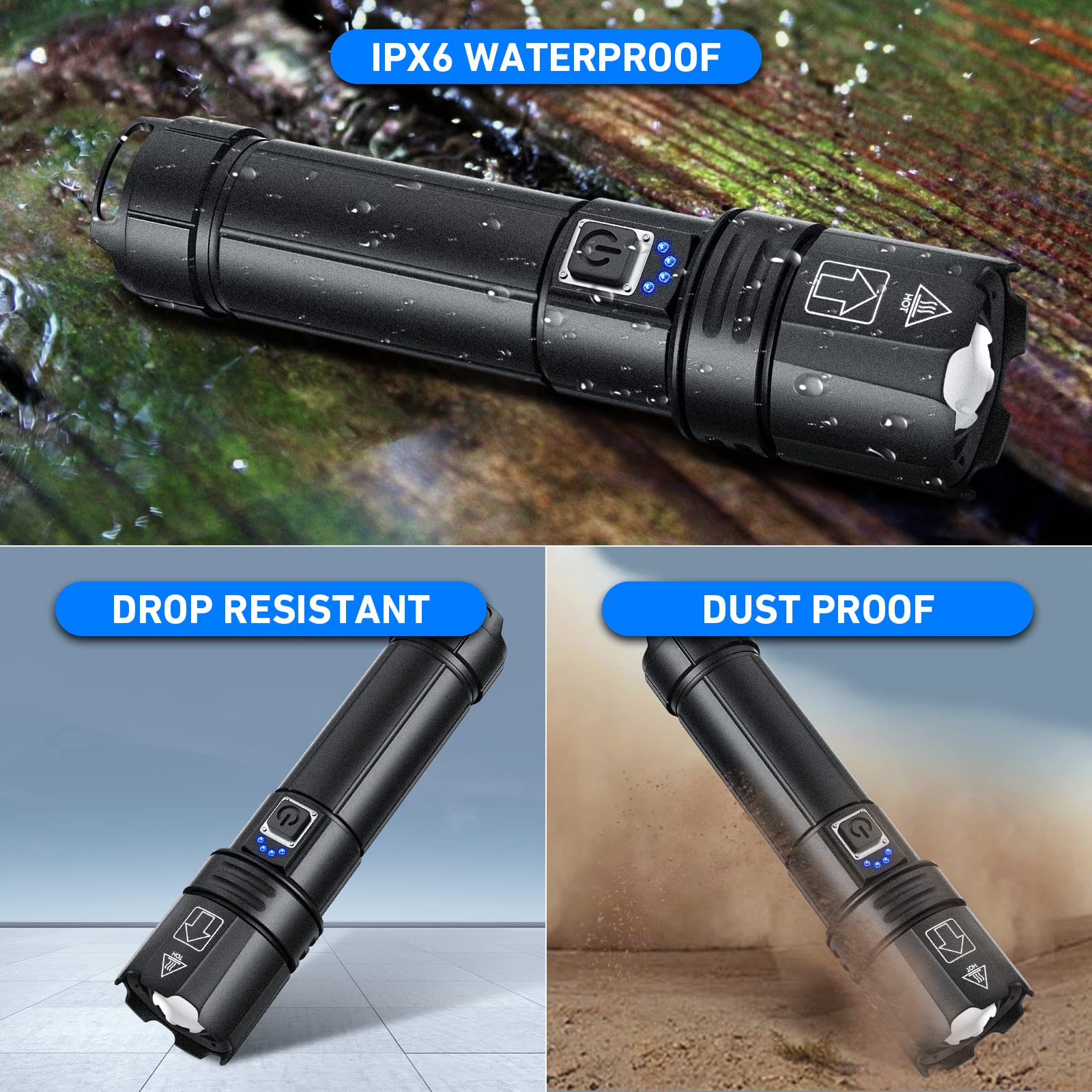 Bailinghai Led Brightest Flashlights High Lumens Rechargeable, 990,000 Lumens Super Bright Flashlight High Powered Flashlights, Waterproof Flash Light With Cases For Emergency Camping (2Pcs)