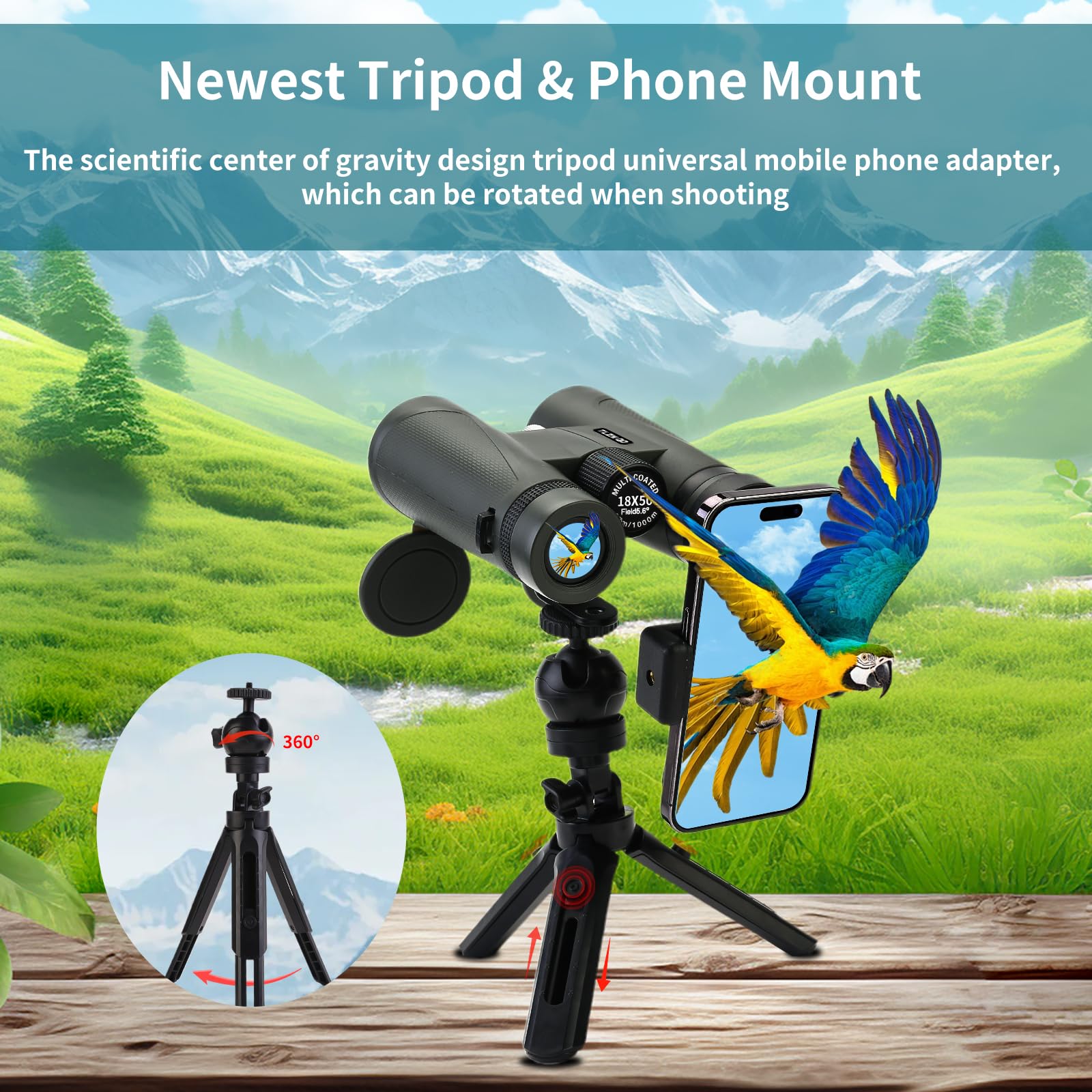 Tlzn Po   Tlzn Op Adjustable 18×50 Hd High-Powered Adult Binoculars With  Phone Adapter And Tripod - Durable, Waterproof - Ideal For Stargazing, Bird Watching, Travel, Hunting