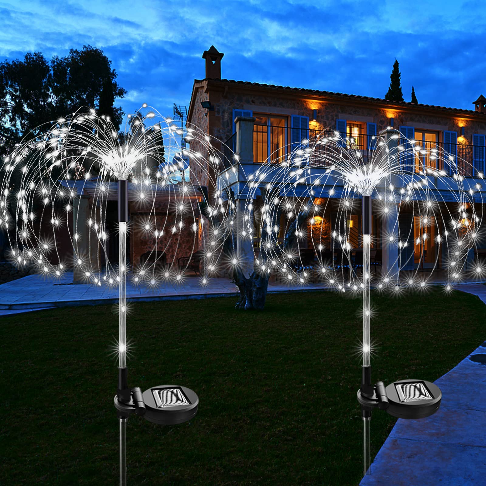 Nmm Solar Fireworks Lights, 2 Pack 120 Led Copper Wire Waterproof Outdoor Solar Garden Lights, 2 Lighting Modes Stake Landscape Light For Lawn, Yard, Flowerbed, Pathway, Christmas Decor (Cool White)
