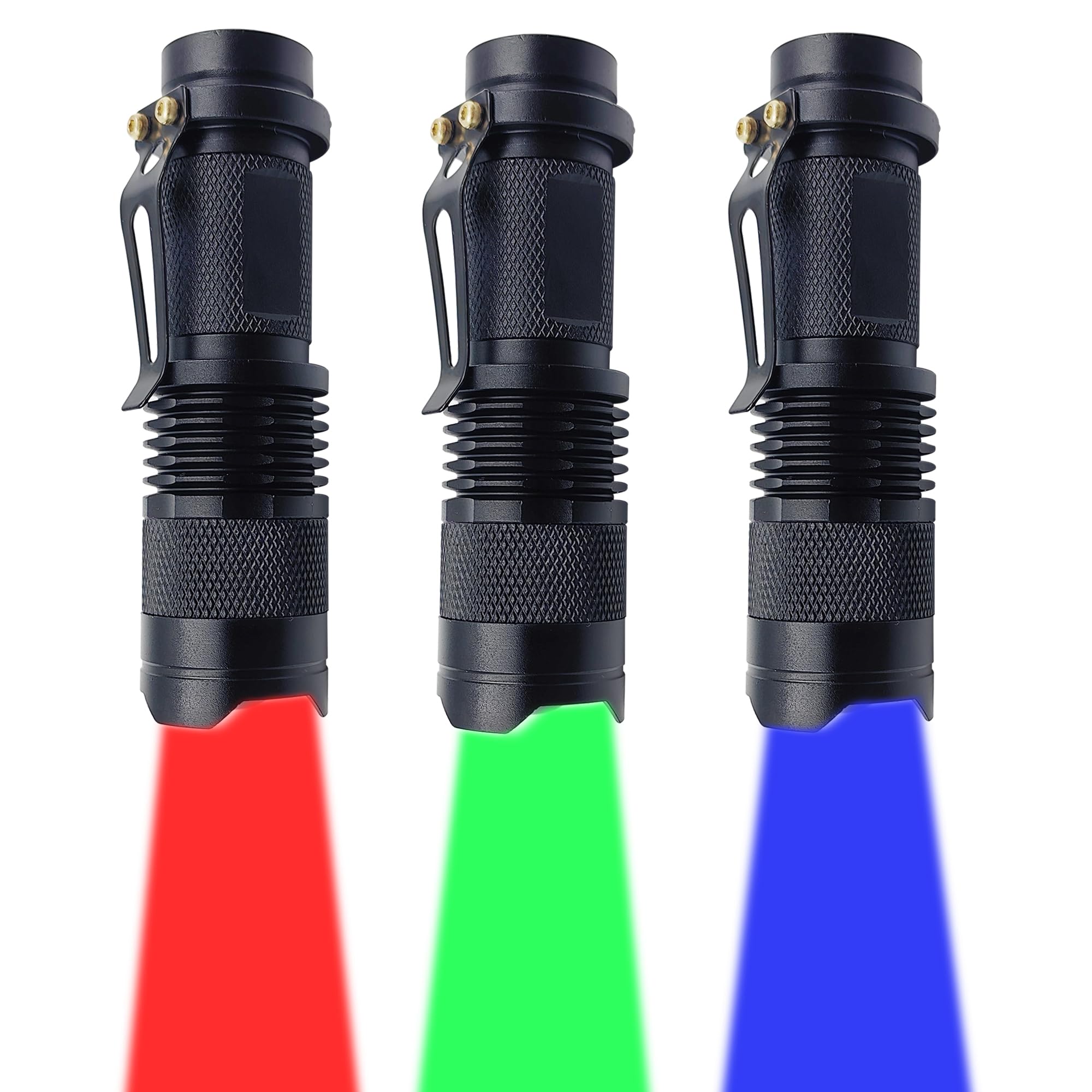 Xinfeibei Single Mode Led Flashlight, Red Green Blue Flashlight - Mini Light Portable Zoomable Flashlight For Fishing Camping Hunting Emergency, 3 Pack