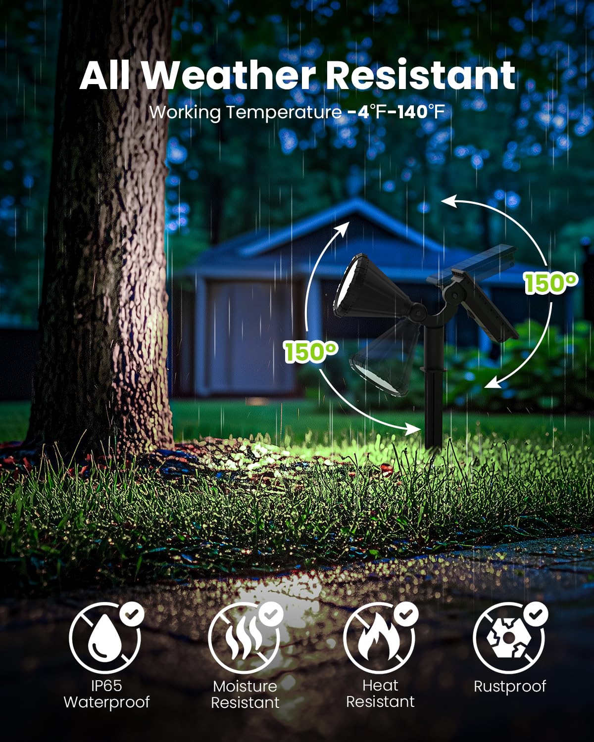 Auderwin Solar Spot Lights Outdoor Waterproof, Solar Powered Halloween Lights Flag Pole Light, Landscape Spotlights For Tree, House, Yard, Garden, Christmas Decorations-8 Pack