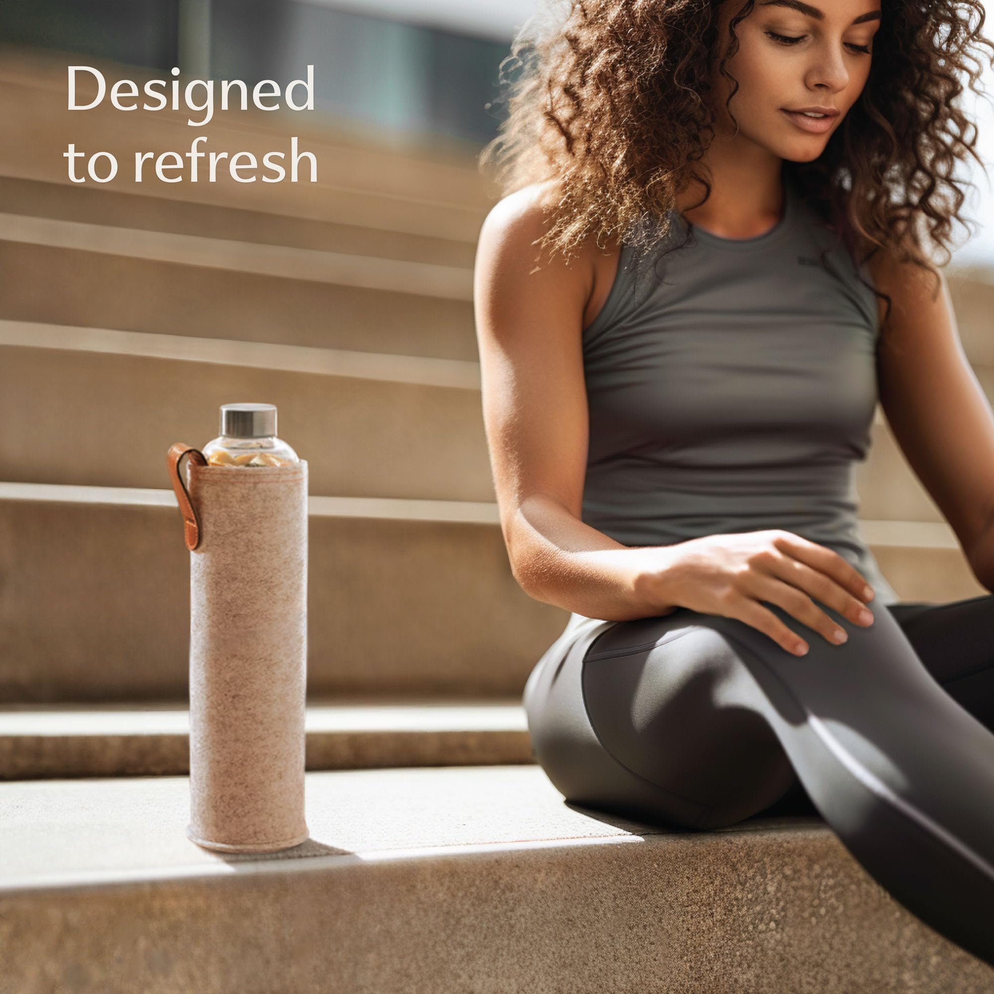 Glass Water Bottle 25Oz With Felt Sleeve - Borosilicate Glass - Leakproof Lid