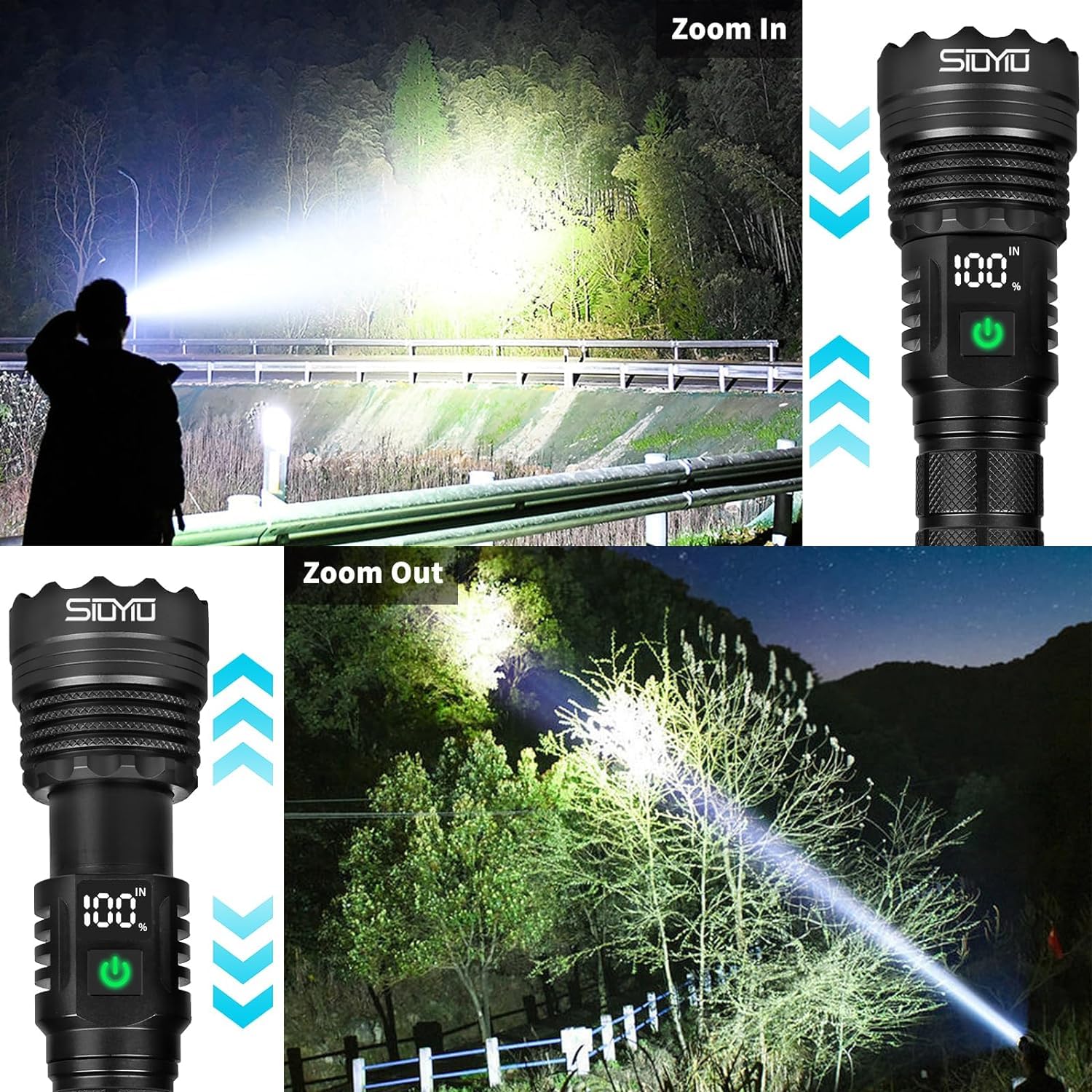 Siuyiu Flashlights High Lumens, Tactical Flashlight 20,0000 Lumens Super Bright, Usb-C Rechargeable With Battery Display, 5 Modes & Adjustable Focus, Camping Emergency Light For Outdoor Home Security