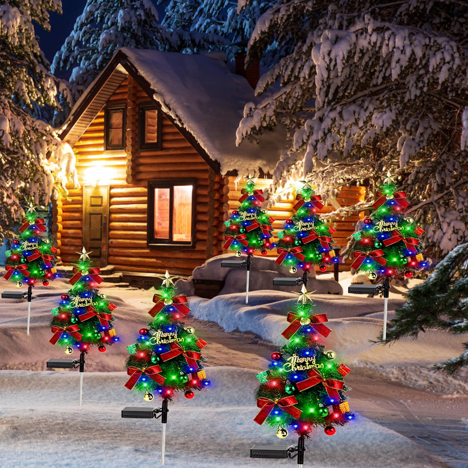 Beidoulu Solar Christams Tree Lights 2Pcs Solar Xmas Tree Decor Pathway Lights Solar Garden Stake Lights Waterproof 40Led-Lights Constant&Flashing Modes Outdoor Yard Lawn Patio Decorations Hdjsds