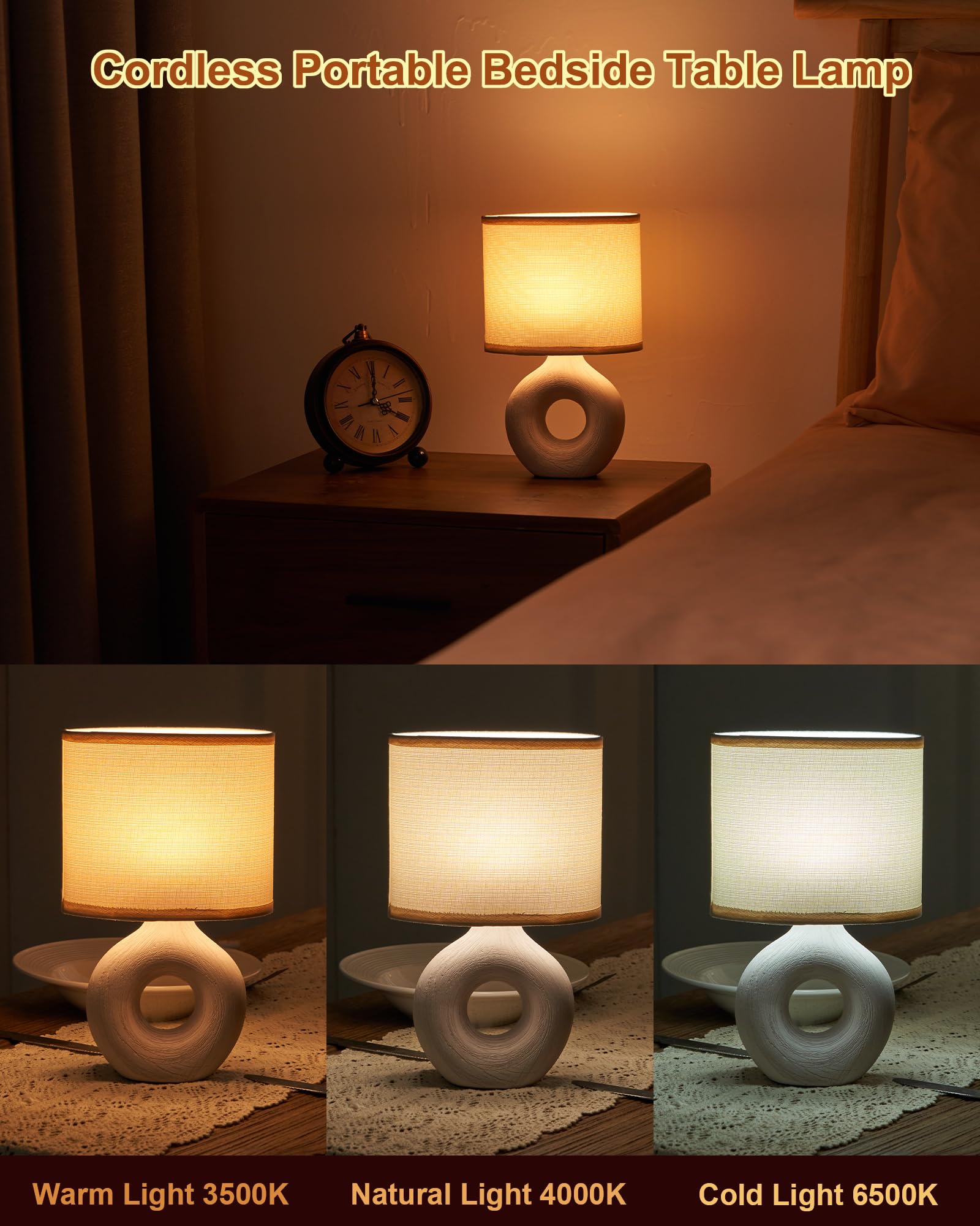 Umexus Small Cordless Table Lamp With Timer & Dimmer, Battery Operated Rechargeable 10.6’’ Lamp With Remote, Portable Light For Bedroom Living Room Outdoor Patio Bedside Bathroom Fabric Shade Beige