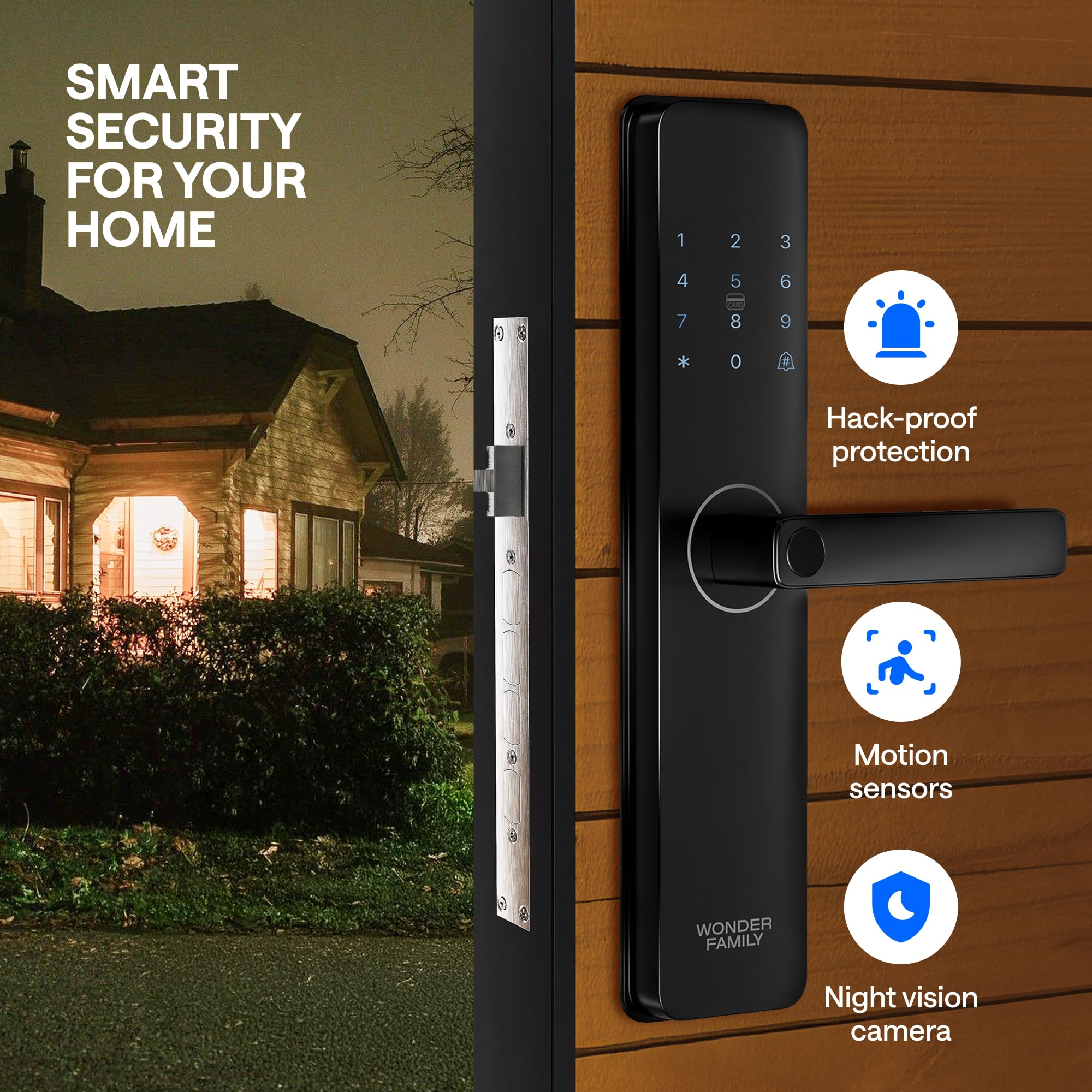Wonder Family Smart Mortise Lock With Wifi Camera, Installation Kit - Digital Keyless Entry Door Lock Deadbolt With Handle Set - Card, Keypad, Fingerprint, Passcode - Electronic Smart Door Locks For Front Door