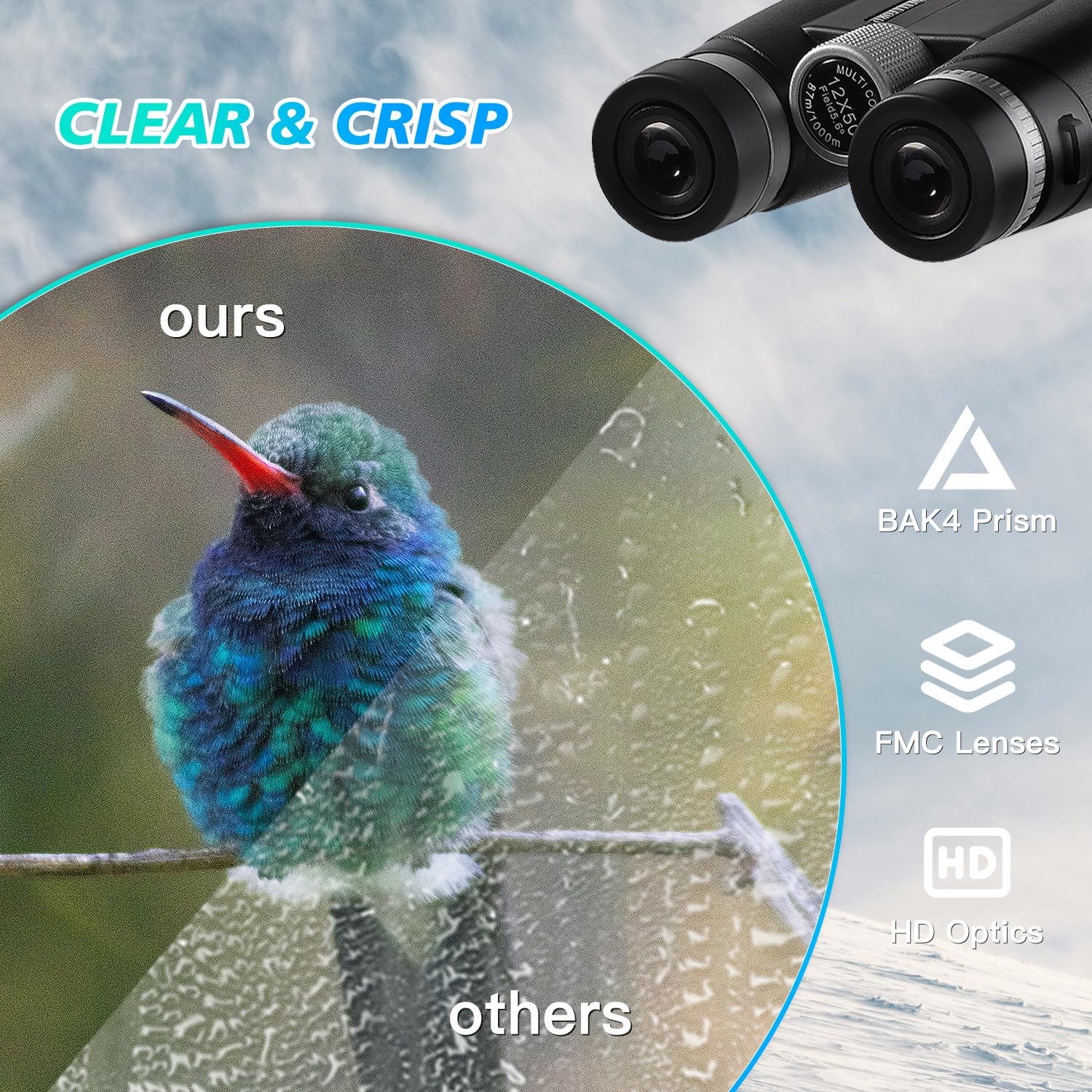 Oexluford 12X50 Hd Binoculars - Adults' High Power Binoculars With Clear Low Light Vision, Bak4 Prisms & Fmc Lens, Ideal For Hunting, Hiking & Bird Watching