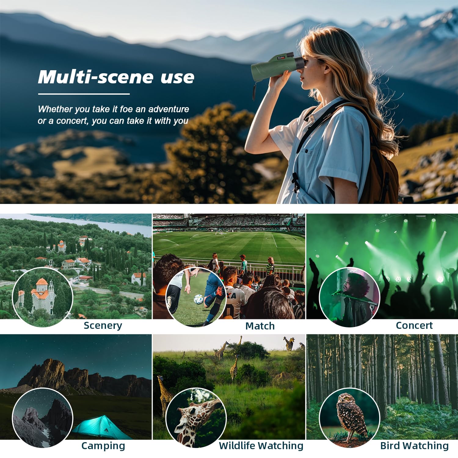 Pankoo 12X60 Hd Monocular Telescope For Adults With Smartphone Adapter Tripod Hand Strap - High Power Monoculars Equipped With Large Bak4 Prism & Fmc Lens - Suitable For Bird Watching Sports Hiking Traveling