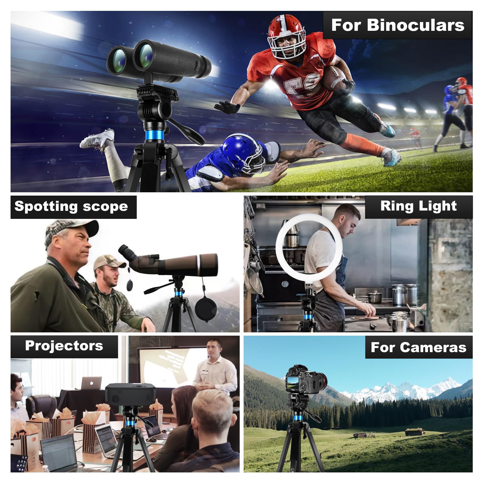 Lcncy 68 Inch Binocular Or Spotting Scope And Shooting Tripod Hunting Rest V Yoke Stand, With Binoculars Adapter And Removable 360° Rotate Fluid Head, Compatible With Binoculars/Spotting Scope/Shooting/Dslr