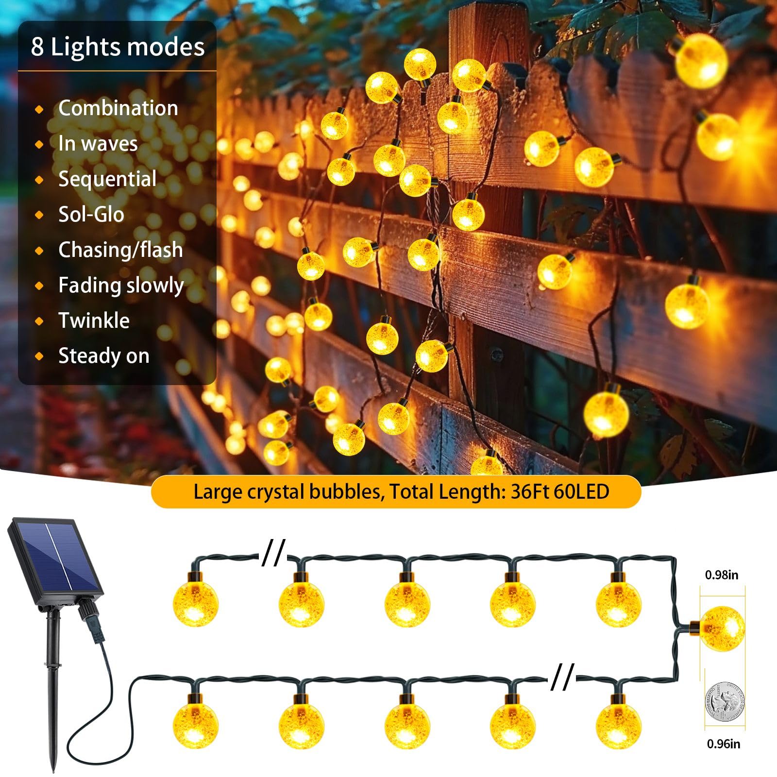 Ryblgled Solar String Lights For Outside - Bright 72Ft 120 Led Large Crystal Globe String Lights With Remote, Warm White 8 Modes Solar Powered Globe Lights Outdoor Waterproof For Yard Wedding Party Decor