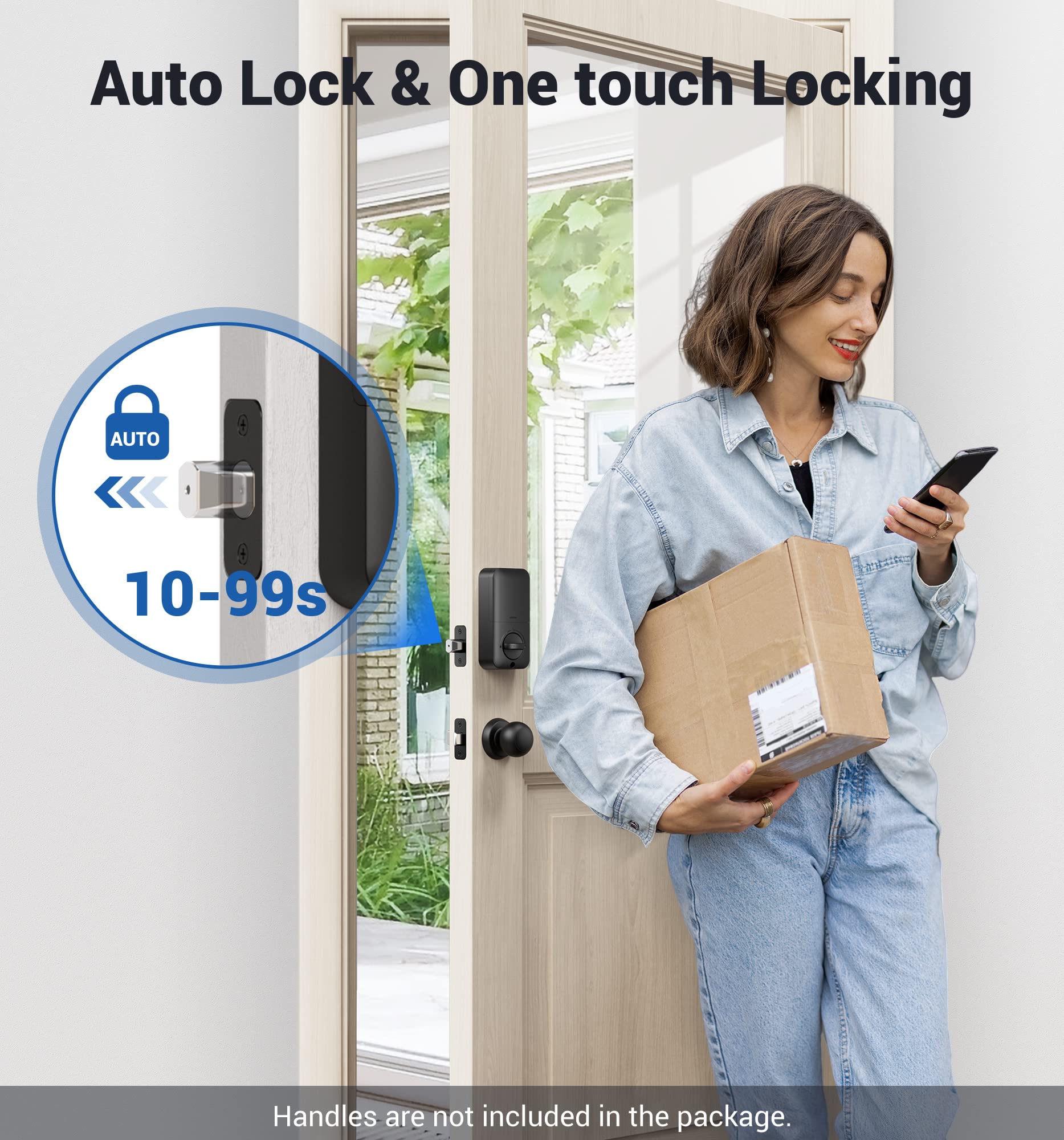Veise Keyless Entry Door Lock, Electronic Keypad Deadbolt, Auto Lock, Anti-Peeking Password, Emergency Power Port, Easy Installation, Black