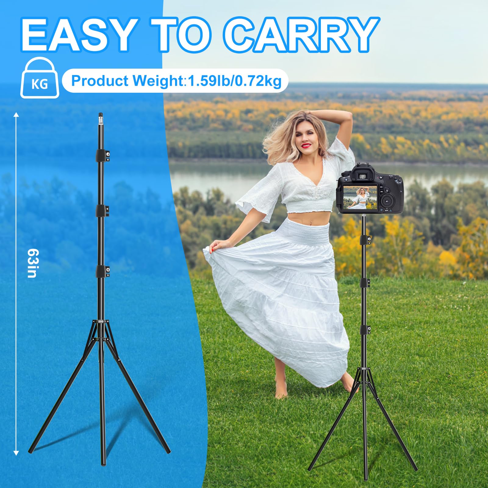 Herrfilk 63” Tripod For Cell Phone With 360° Ball Head, Adjustable Tall Tripod For Video Recording & Photography With Iphone, Android Phone, Ring Light, Camera