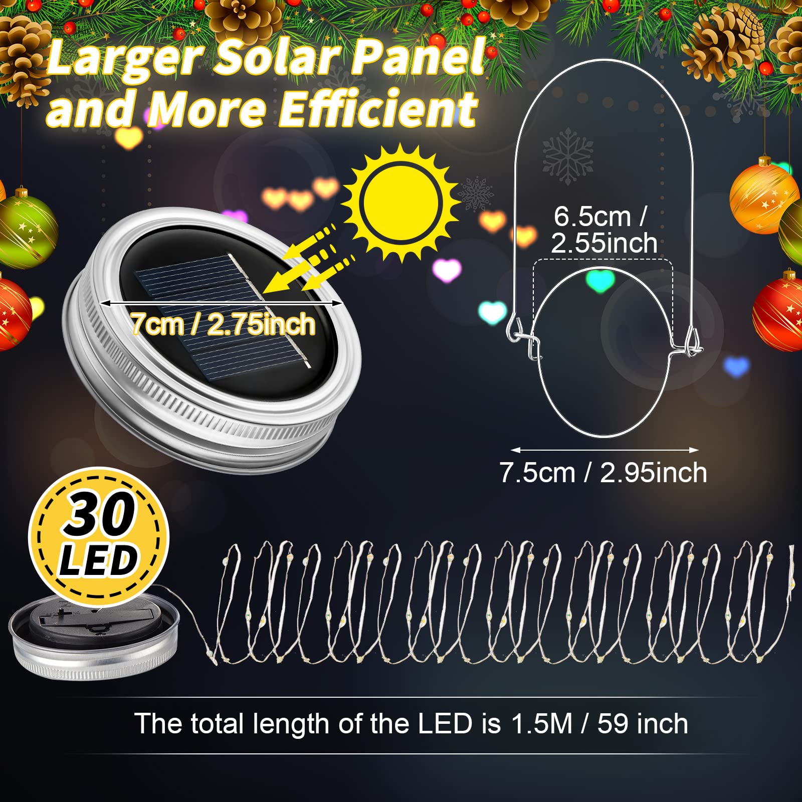 Tuanse 20 Sets Solar Lantern Lights Sets 30 Led Fairy Mason Jar Lights With Jar Lid Waterproof Lantern String 20 Hangers For Outdoor Yard Patio Lawn Garden Christmas, Jars Not Included
