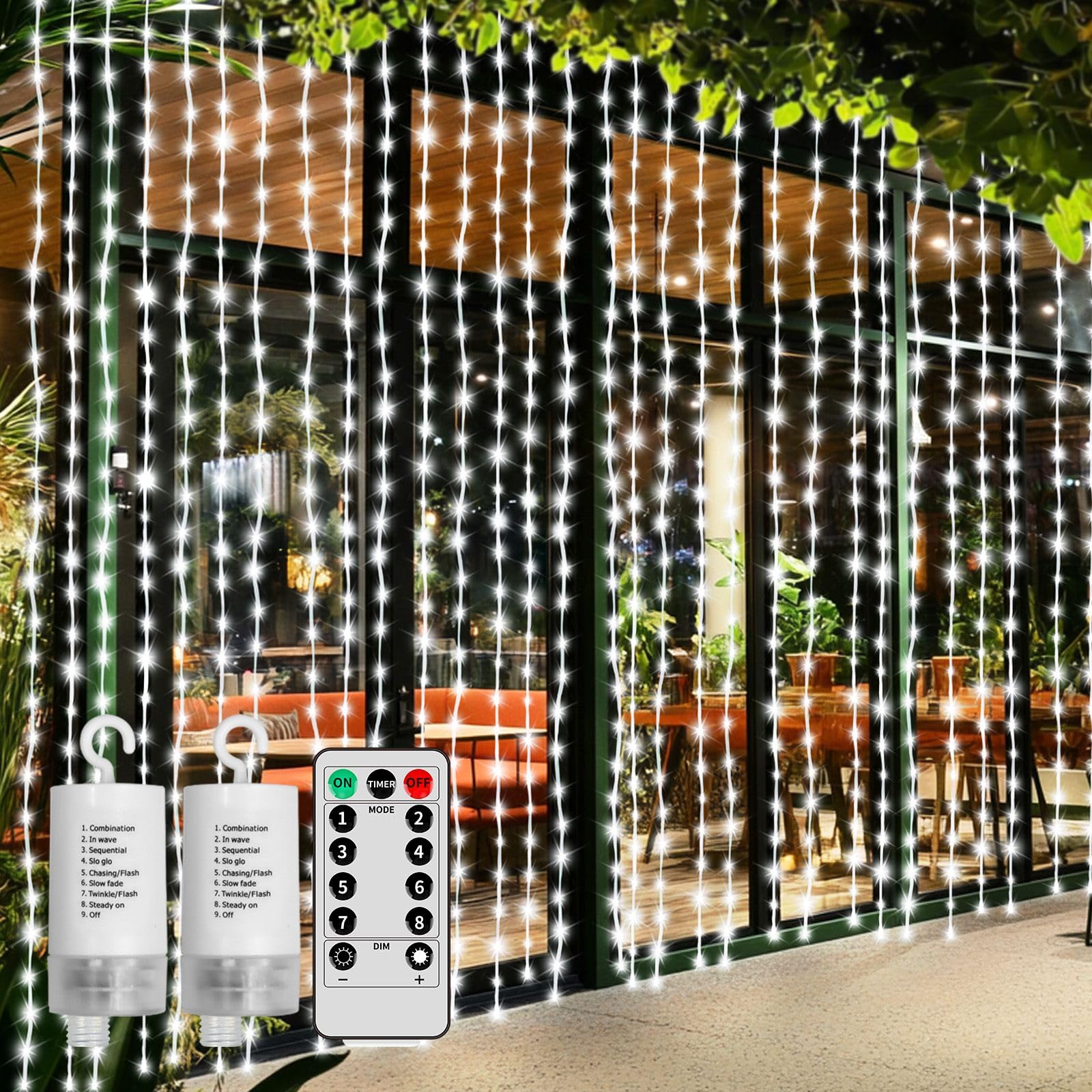 Ryblgled 300 Led Curtain Lights Battery Operated, 2Pack 10Ftx10Ft Battery Power Fairy Curtain String Lights With Remote Timer, For Outside Patio Backdrop Indoor Bedroom Wedding Decor Cool White