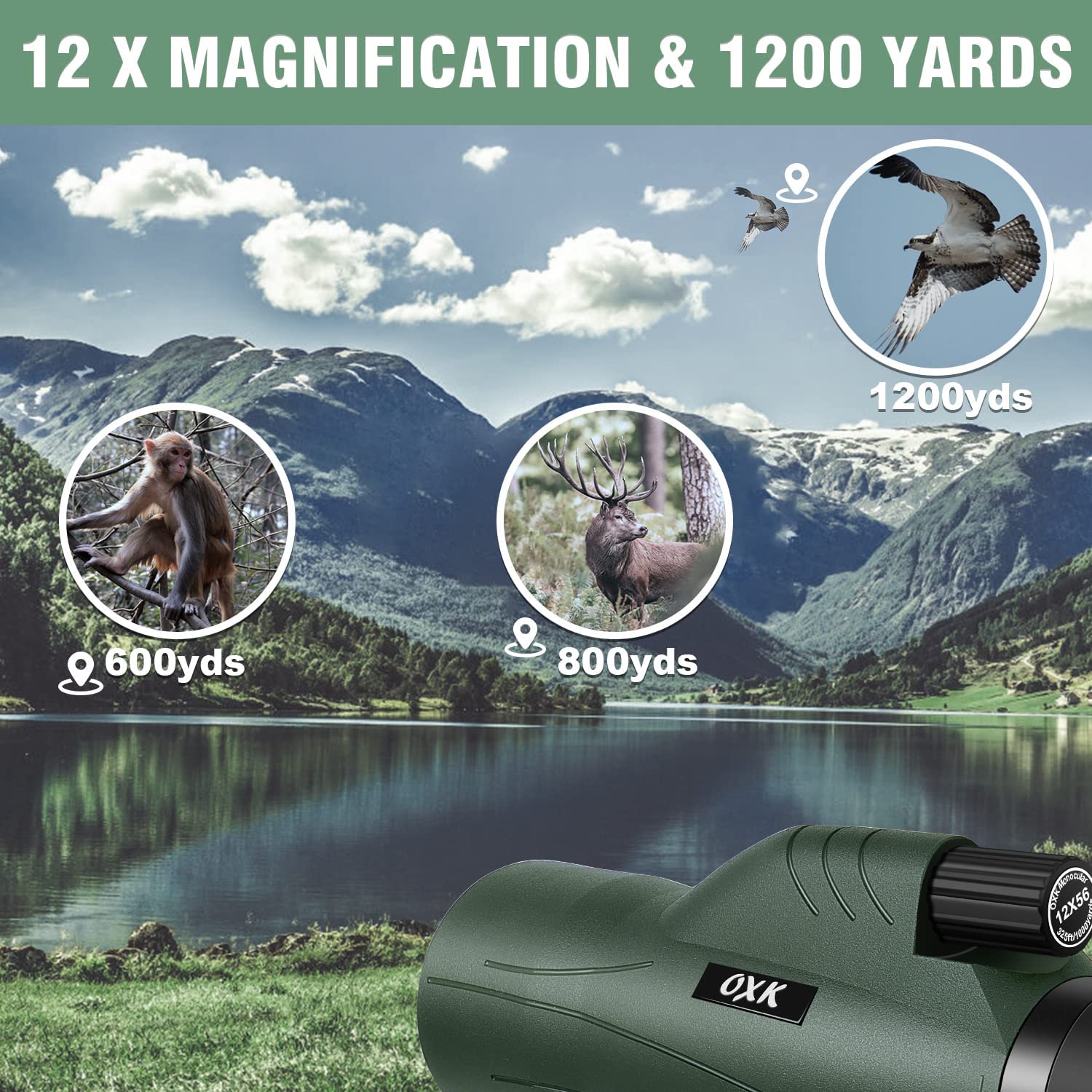 Oxk Optics 12X56 High Power Monocular Telescope With Smartphone Adapter Tripod Travel Bag, Larger Vision Monoculars For Adults With Bak4 Prism & Fmc Lens, Suitable For Bird Watching Hunting Hiking Camping